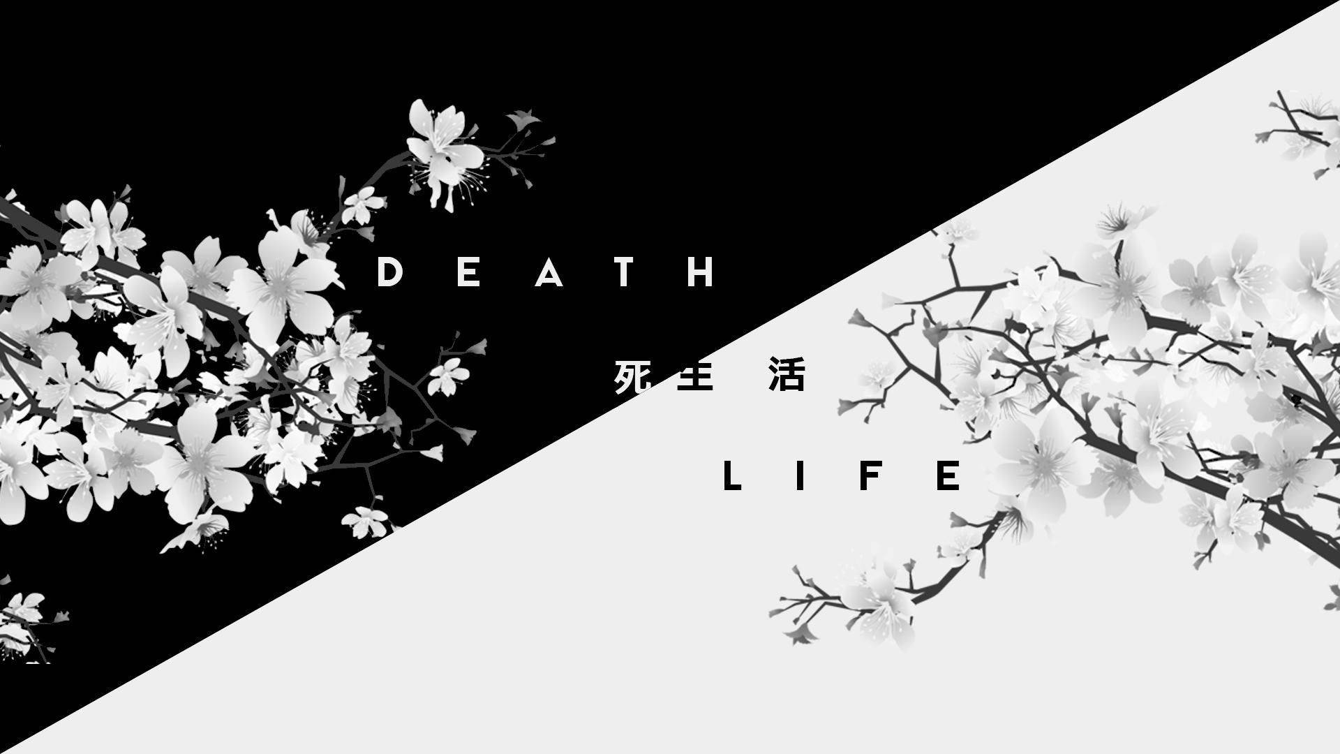 black and white anime aesthetic, cherry blossom branches, death, Full HD Desktop Wallpaper