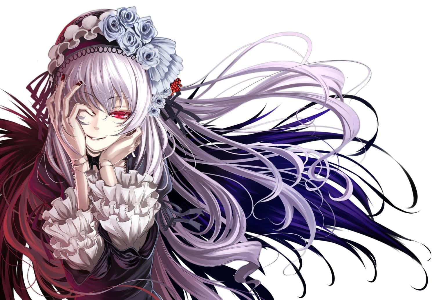 Gothic Anime, silver hair, red eyes, HD Desktop Wallpaper