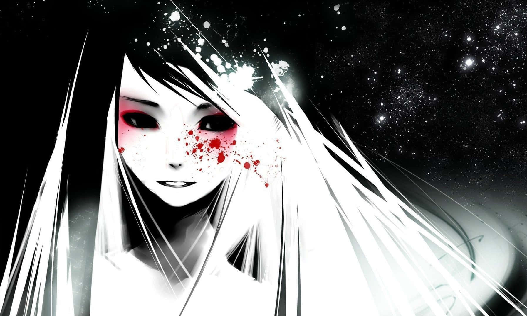 anime girl, white hair, red splatters, HD Desktop Wallpaper