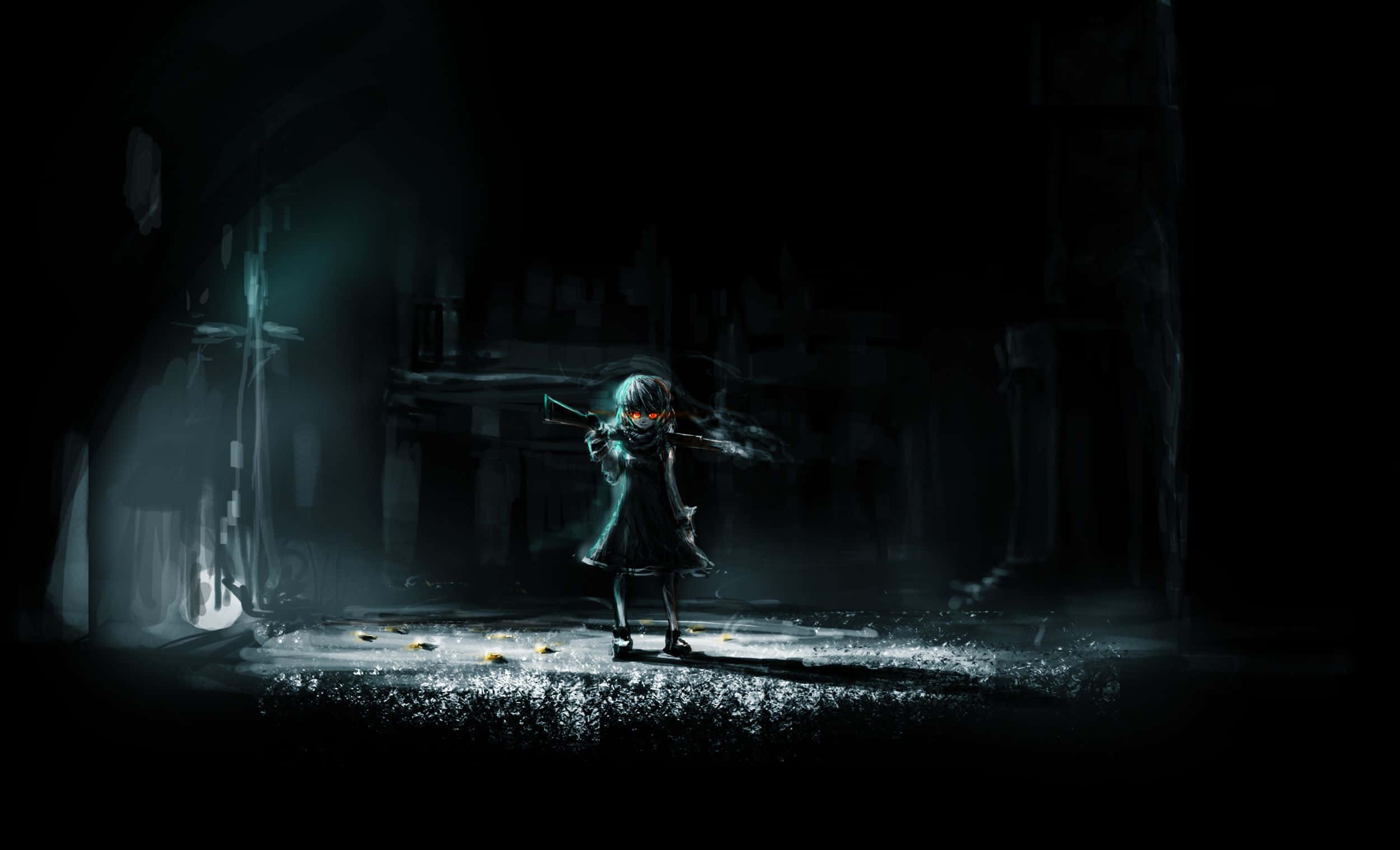 anime girl, glowing red eyes, weapon, Full HD Desktop Wallpaper