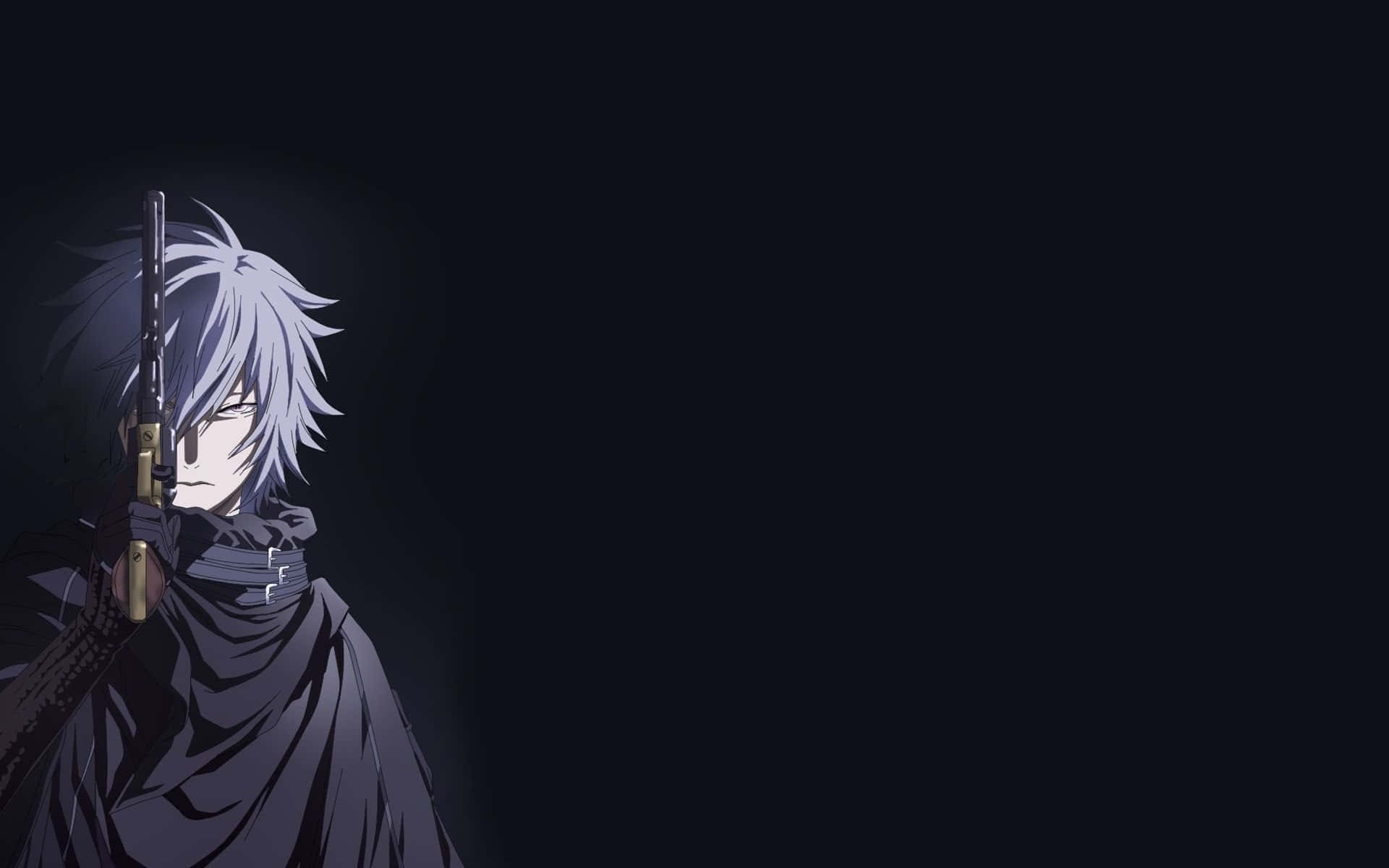 silver hair, rifle, dark background, Full HD Desktop Wallpaper