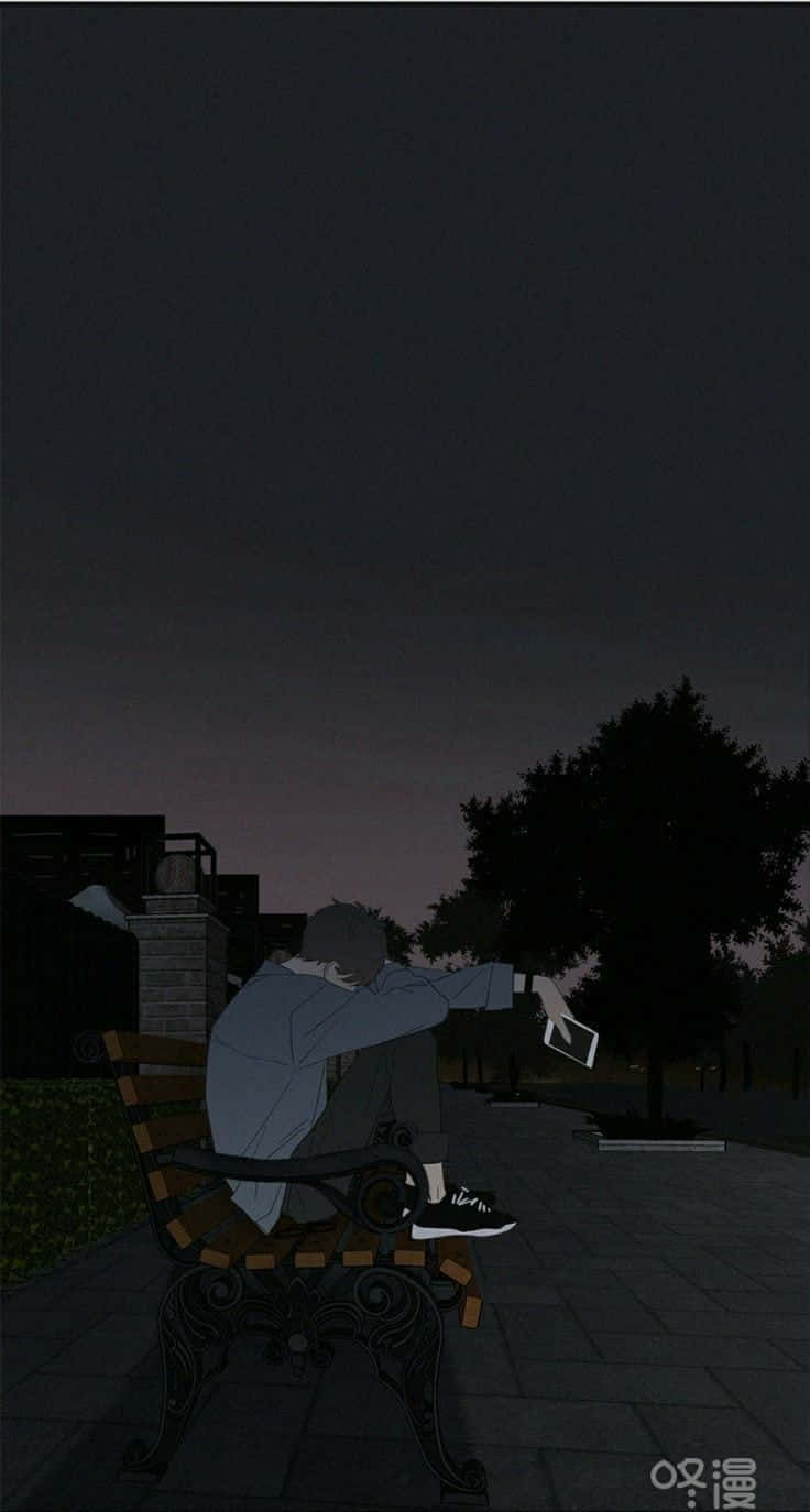 Dark Aesthetic Cartoon, twilight, park bench, HD Phone Wallpaper