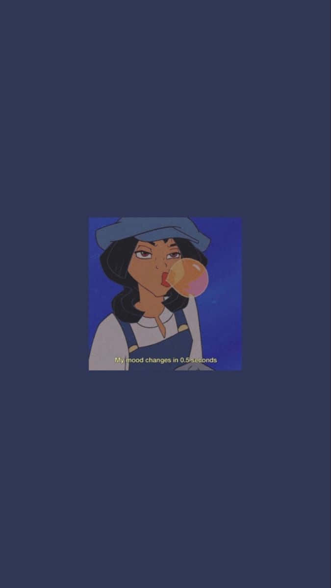 Dark Aesthetic Cartoon, blue hat, bubblegum bubble, SD Phone Wallpaper