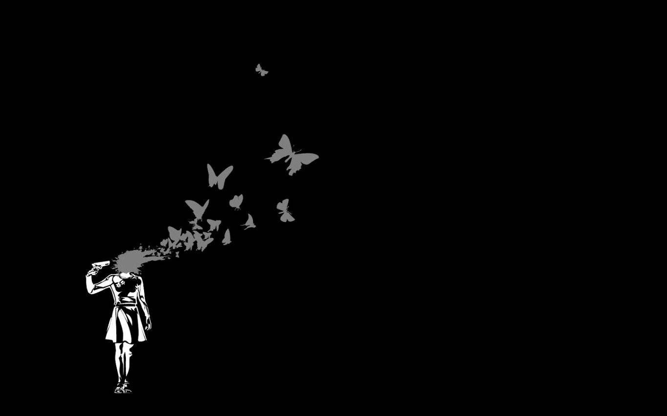 Dark Aesthetic Computer, butterflies, void background, HD Desktop Wallpaper