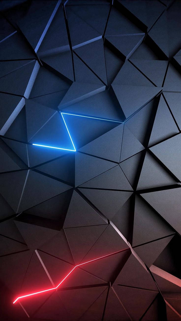 3D Triangle Pattern, glowing blue, red neon lines, HD Phone Wallpaper