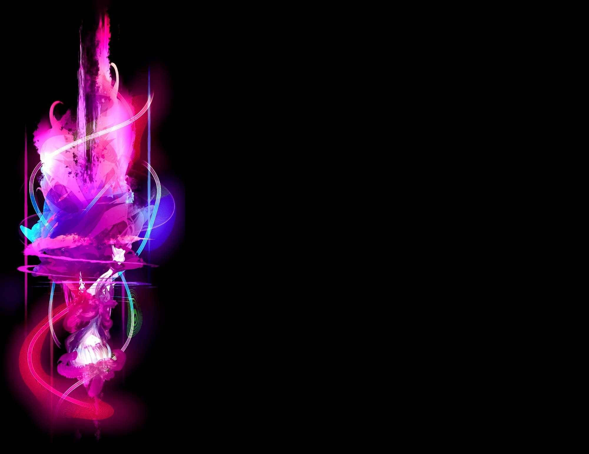 neon pink, blue abstract energy swirls, stark black background, Full HD Desktop Wallpaper