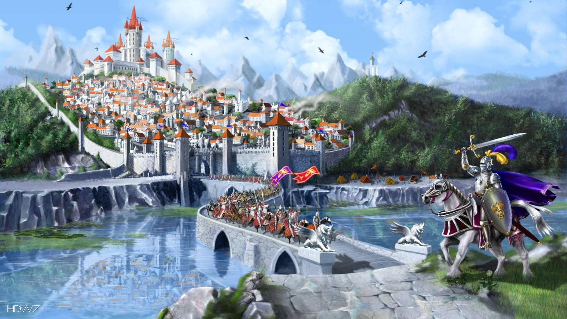 Dark Ages, knight, white horse, Full HD Desktop Wallpaper