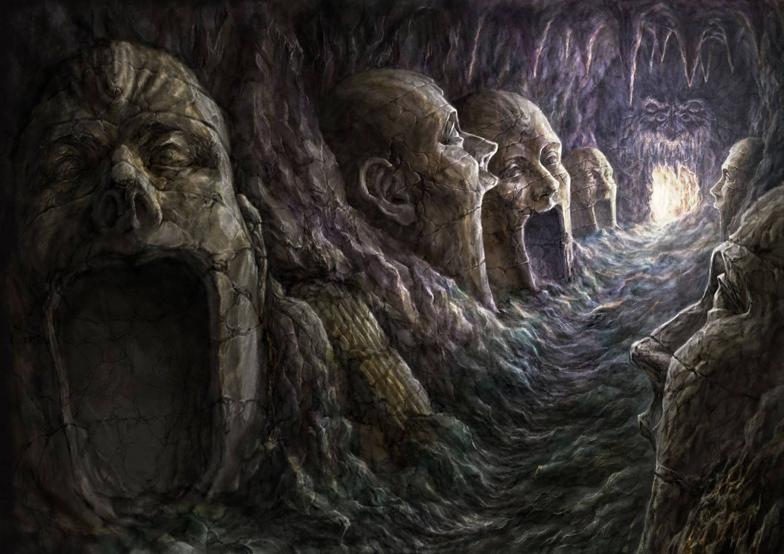 Dark Ages, stone statues, gaping mouths, HD Desktop Wallpaper