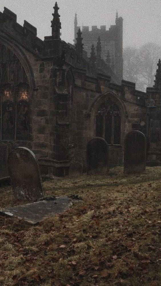 Dark Ages, Gothic churchyard, weathered tombstones, SD Phone Wallpaper