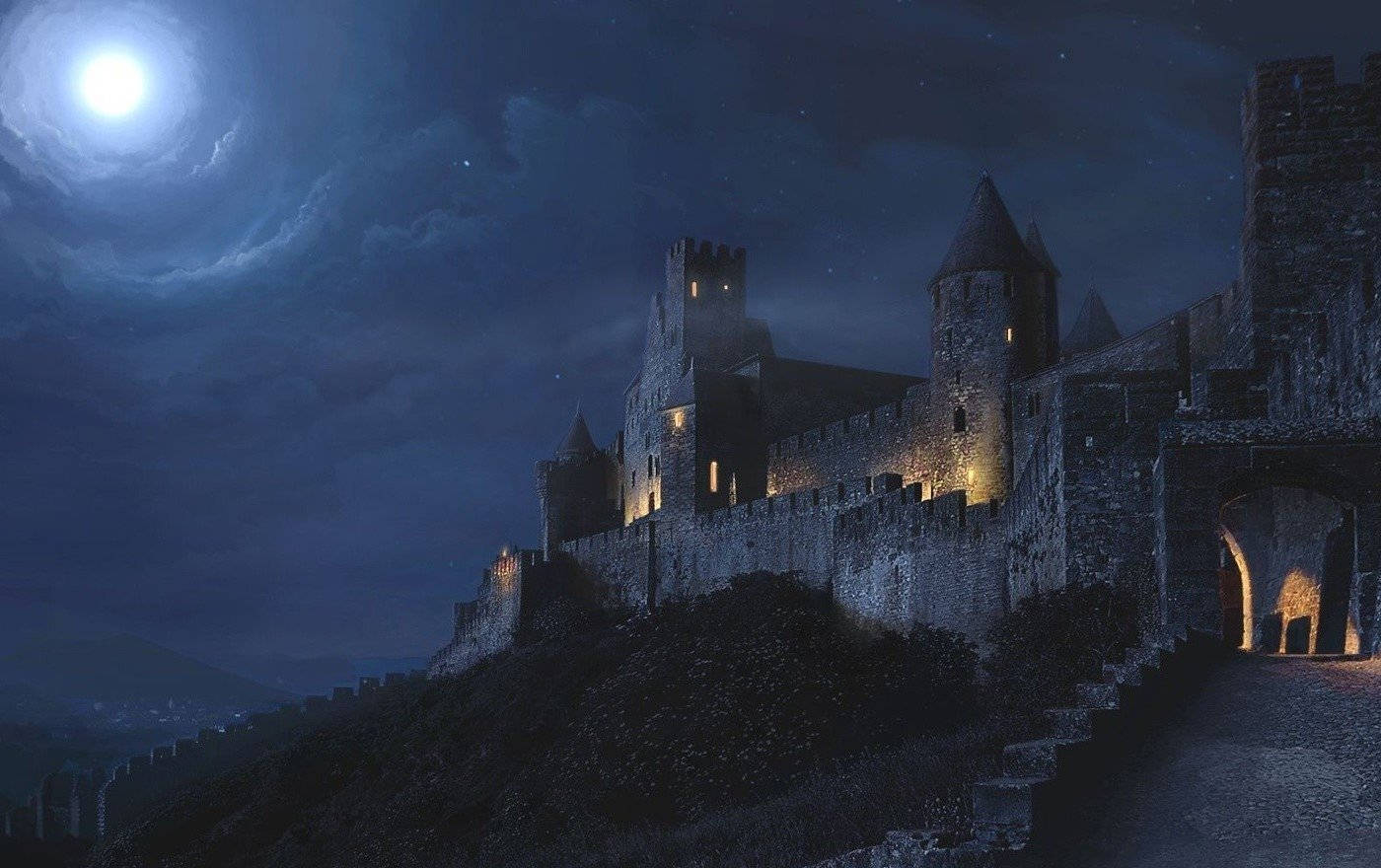 Dark Ages, castle, moonlight, HD Desktop Wallpaper