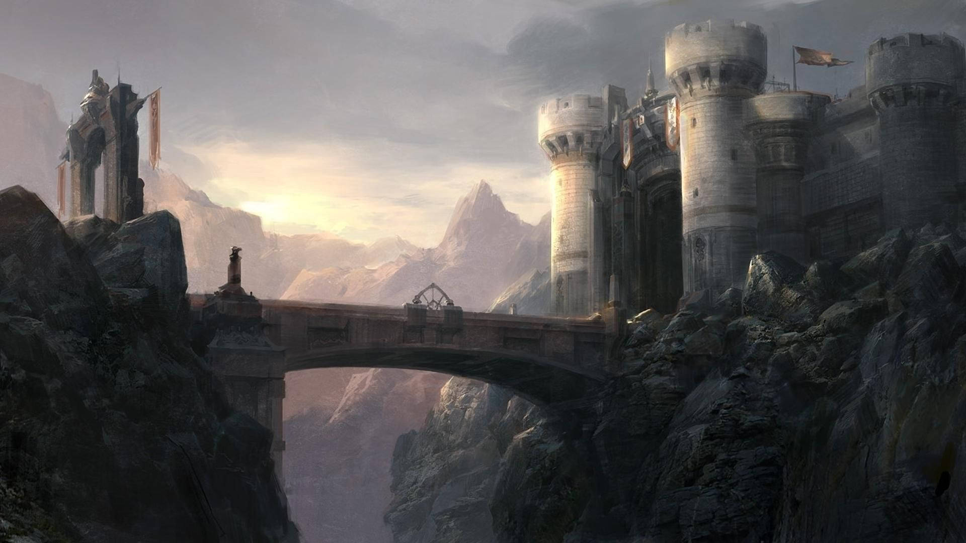 Dark Ages, castle, mountains, Full HD Desktop Wallpaper