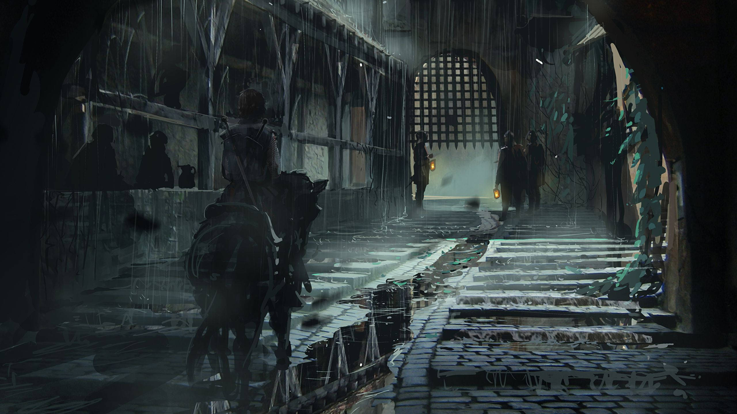 Dark Ages, horse, dark alley, 2K Desktop Wallpaper