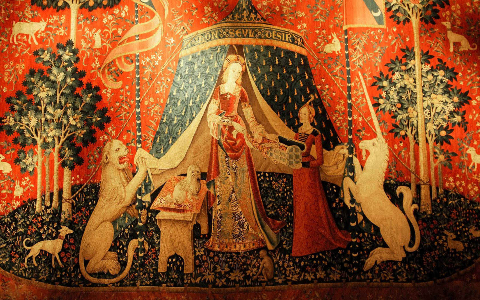 Dark Ages, medieval tapestry, regal woman, HD Desktop Wallpaper