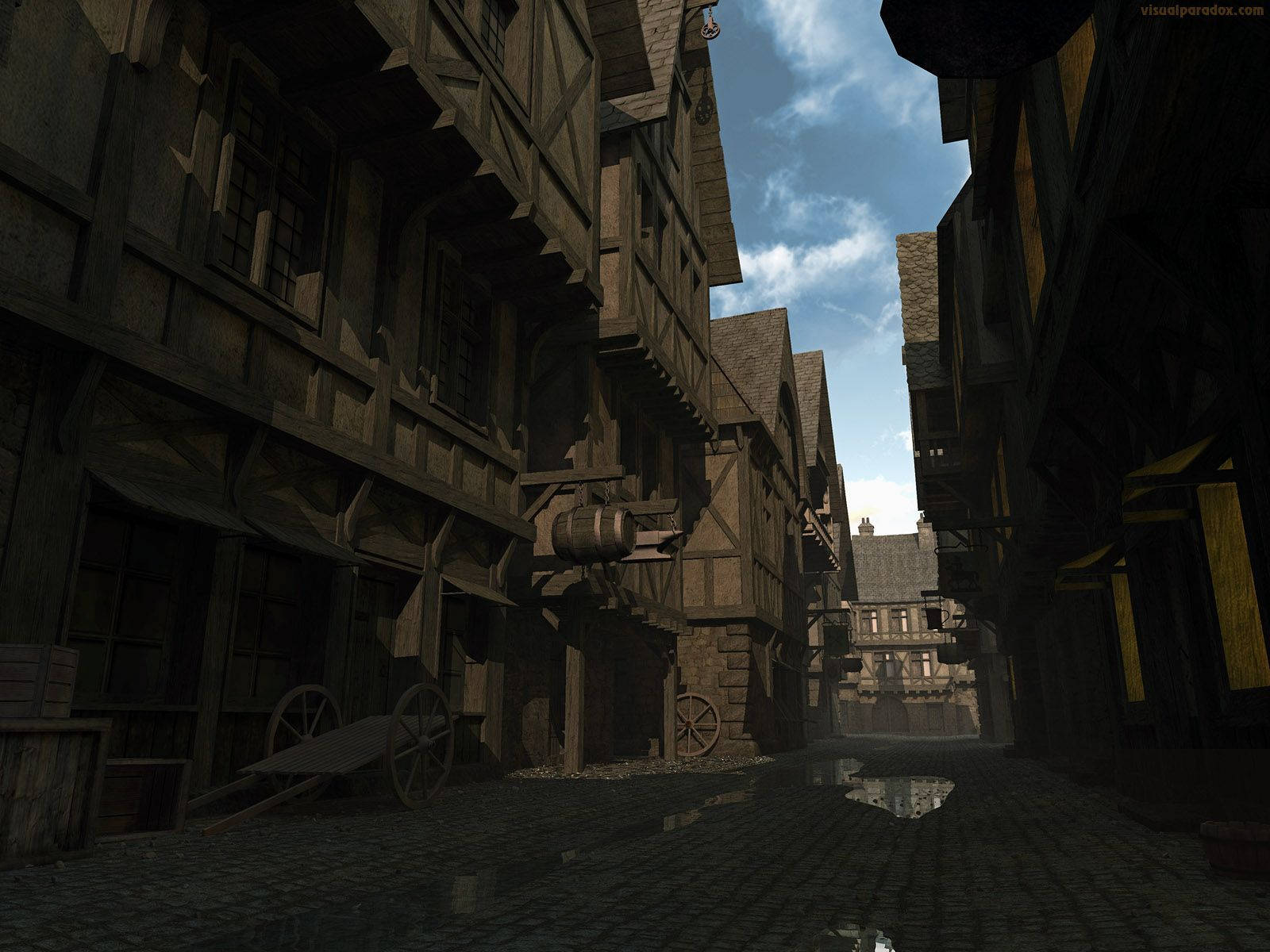 Dark Ages, abandoned city streets, narrow cobblestone alleyway, HD Desktop Wallpaper