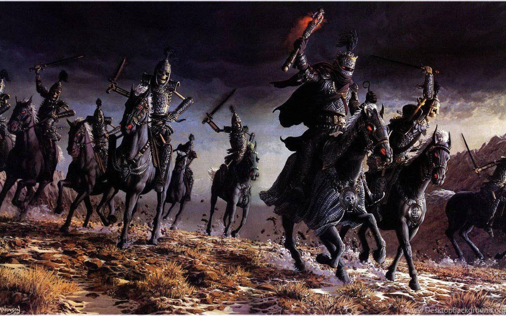 Dark Ages, armored knights, black horses, HD Desktop Wallpaper