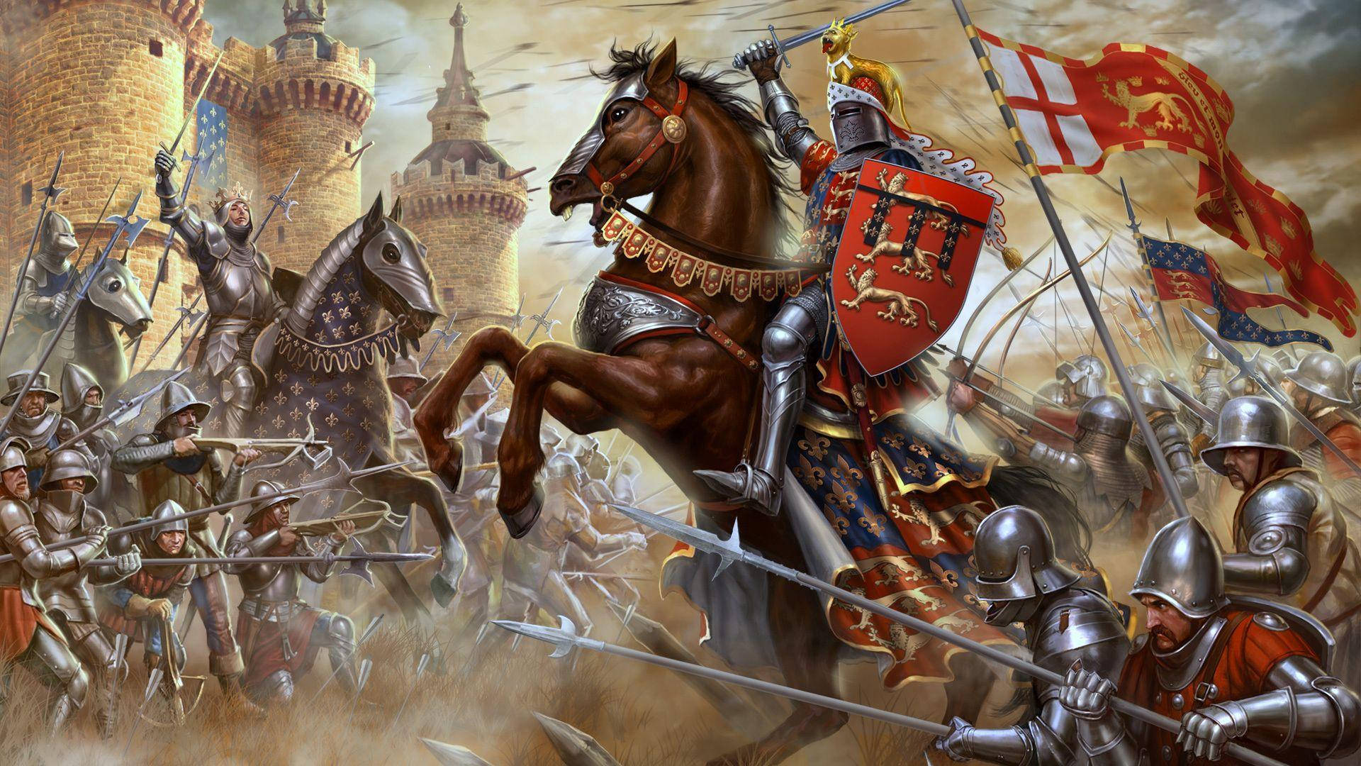 Dark Ages, knights in armor, castle siege, Full HD Desktop Wallpaper