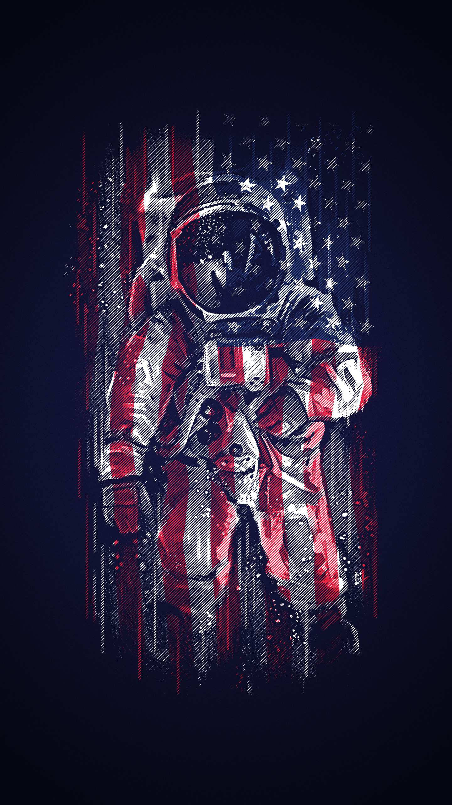 astronaut suit, red white and blue paint, dark background, 2K Phone Wallpaper
