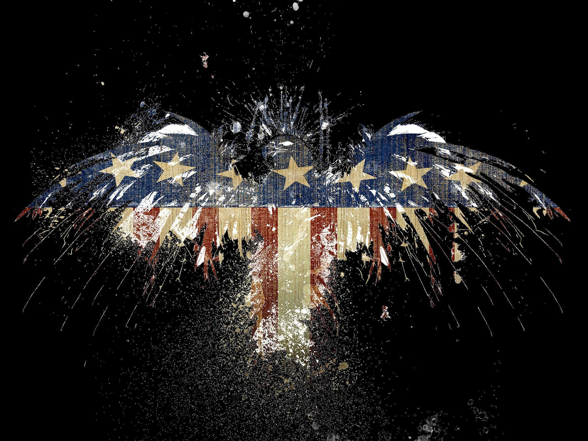 Dark American Flag, black background, paint splatter effects, Full HD Desktop Wallpaper