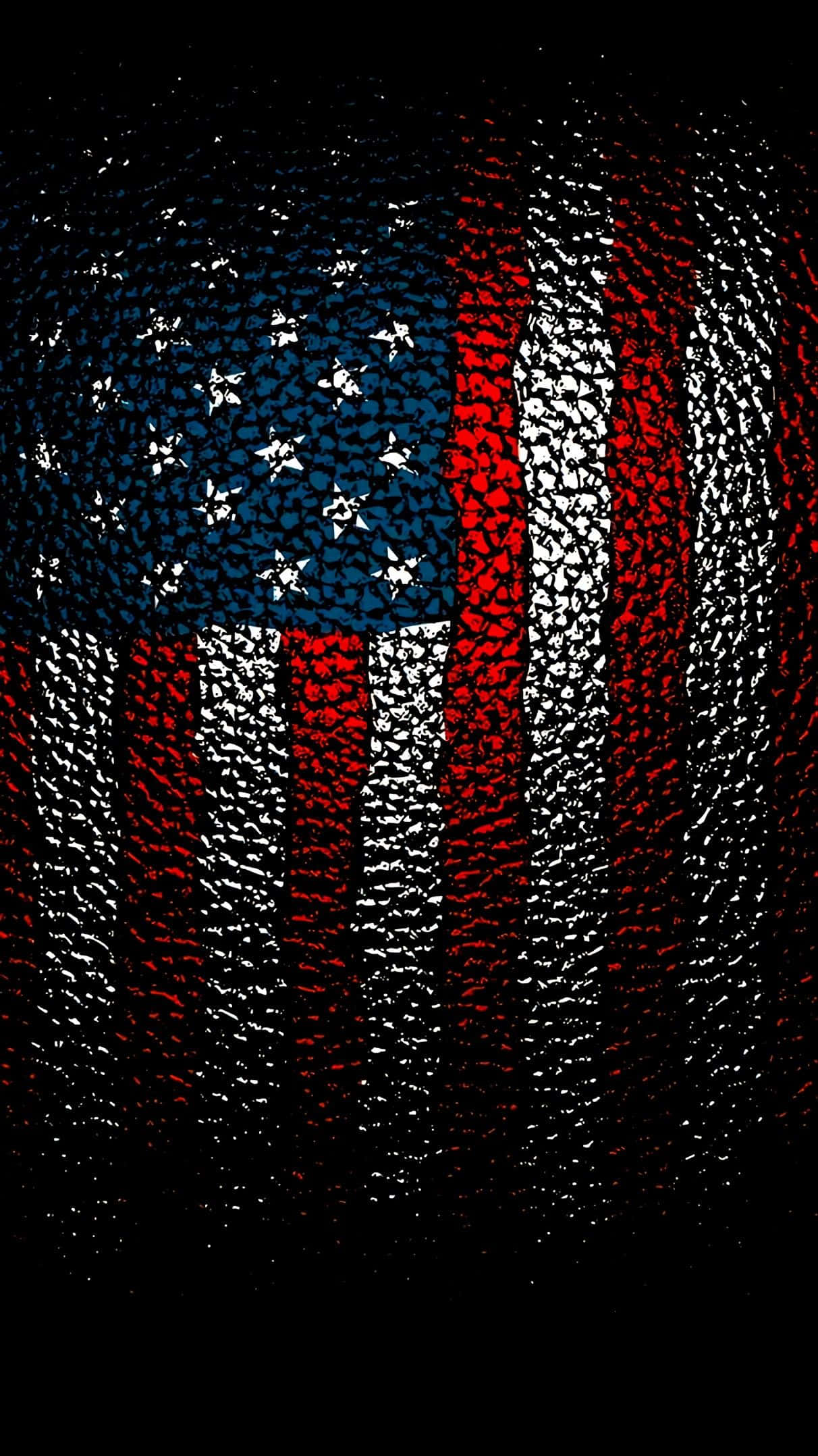 American flag, textured white dots, black background, Full HD Phone Wallpaper