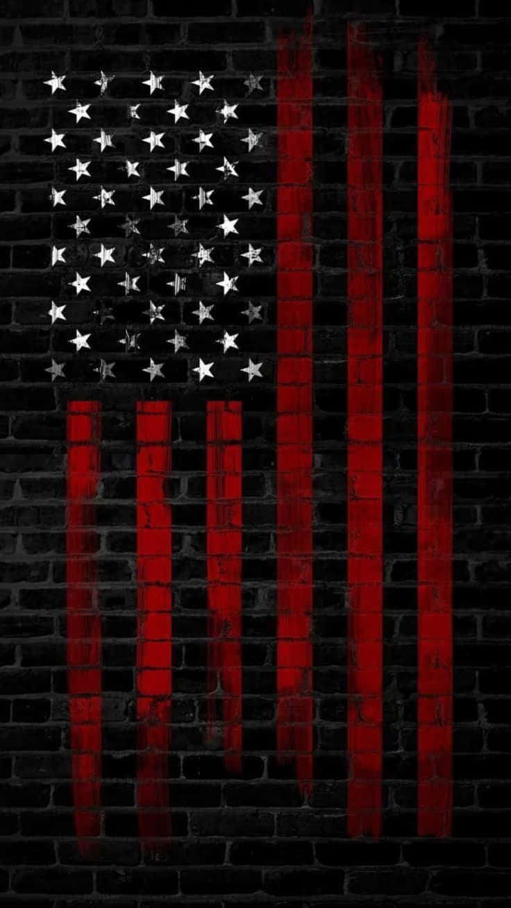 American Flag, dark brick wall, red stripes, HD Phone Wallpaper