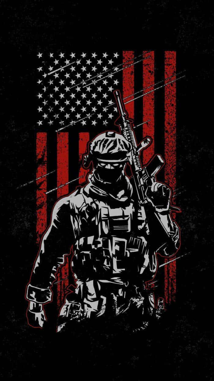 soldier silhouette, American flag, red stripes, SD Phone Wallpaper