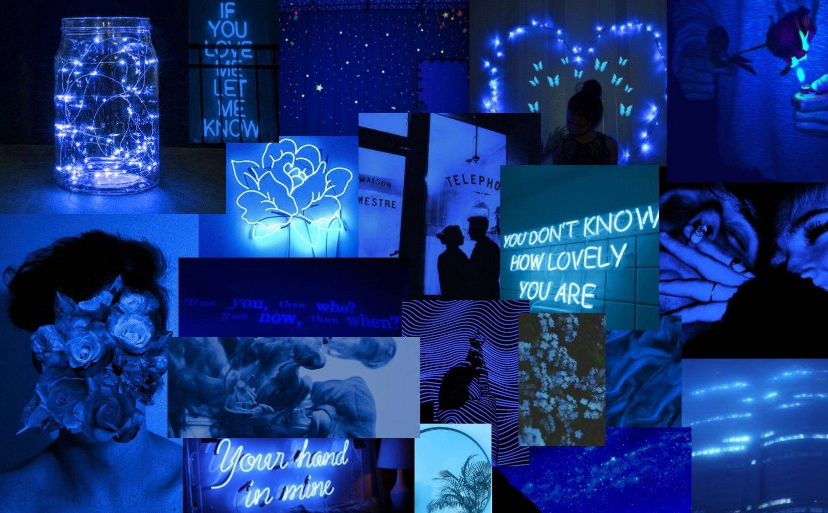 dark and blue aesthetic laptop, neon lights, glowing jars, HD Desktop Wallpaper