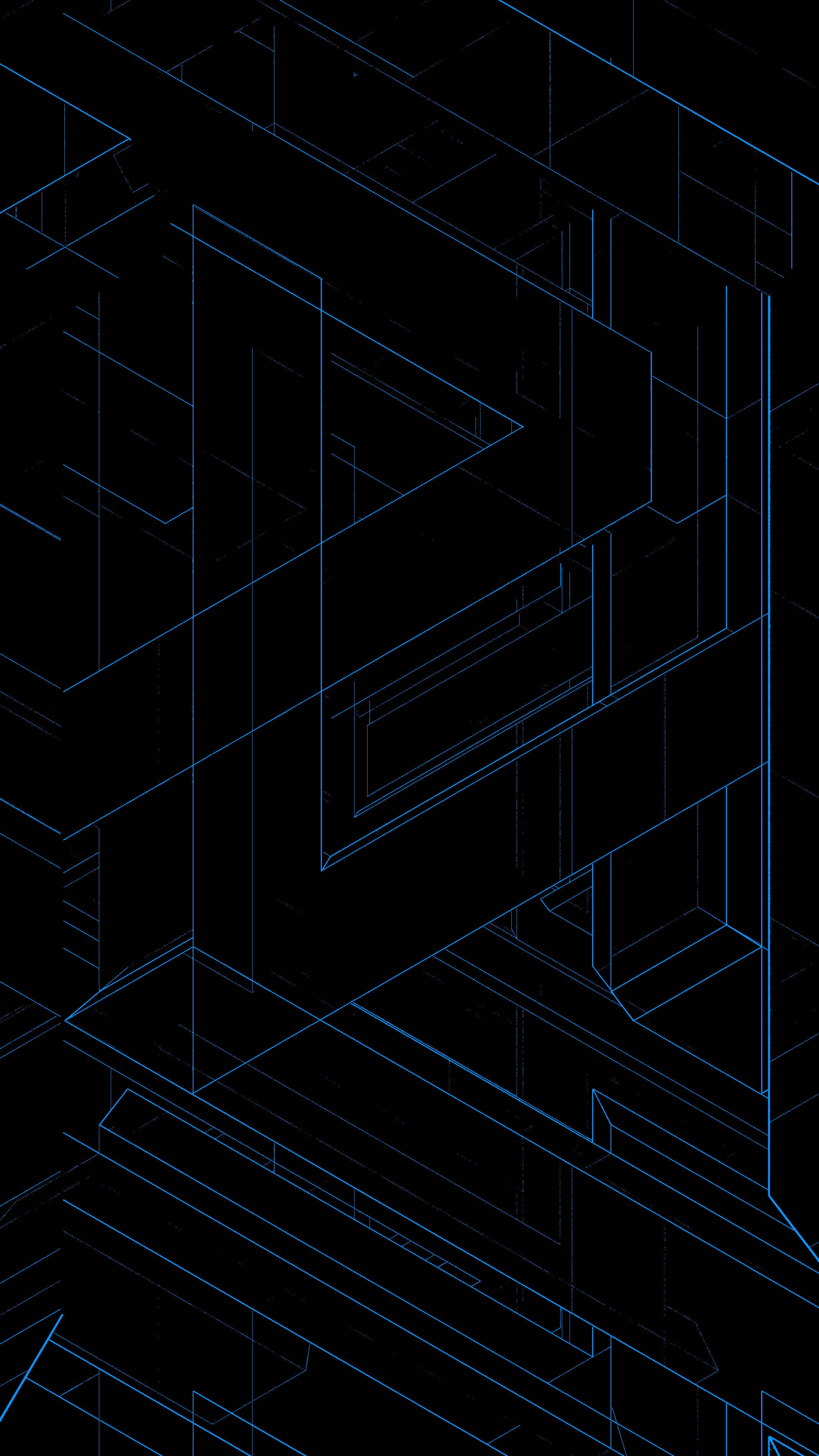 Dark Android, glowing blue, abstract geometric lines, 2K Phone Wallpaper