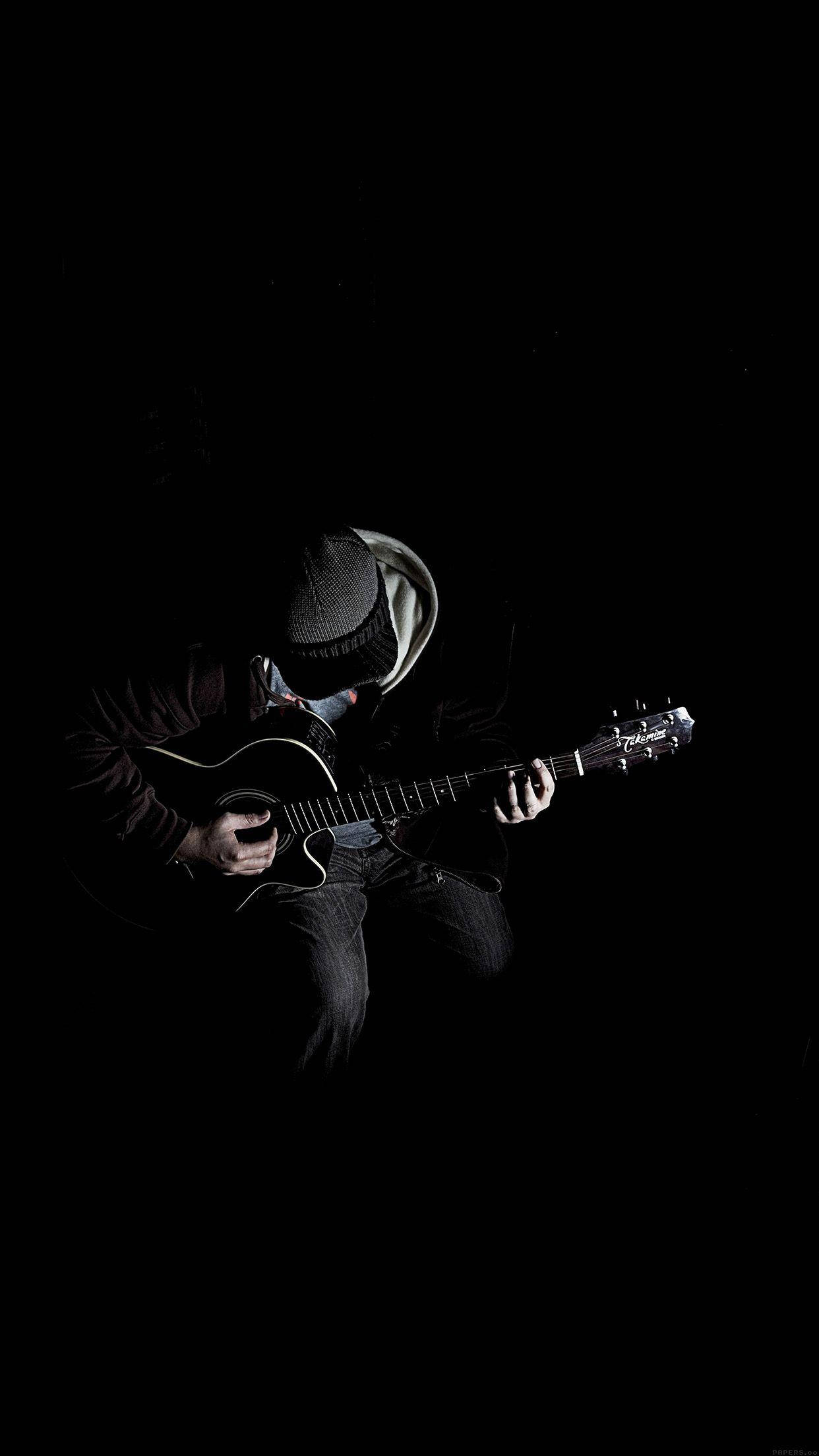Dark Android, acoustic guitar, beanie, Full HD Phone Wallpaper
