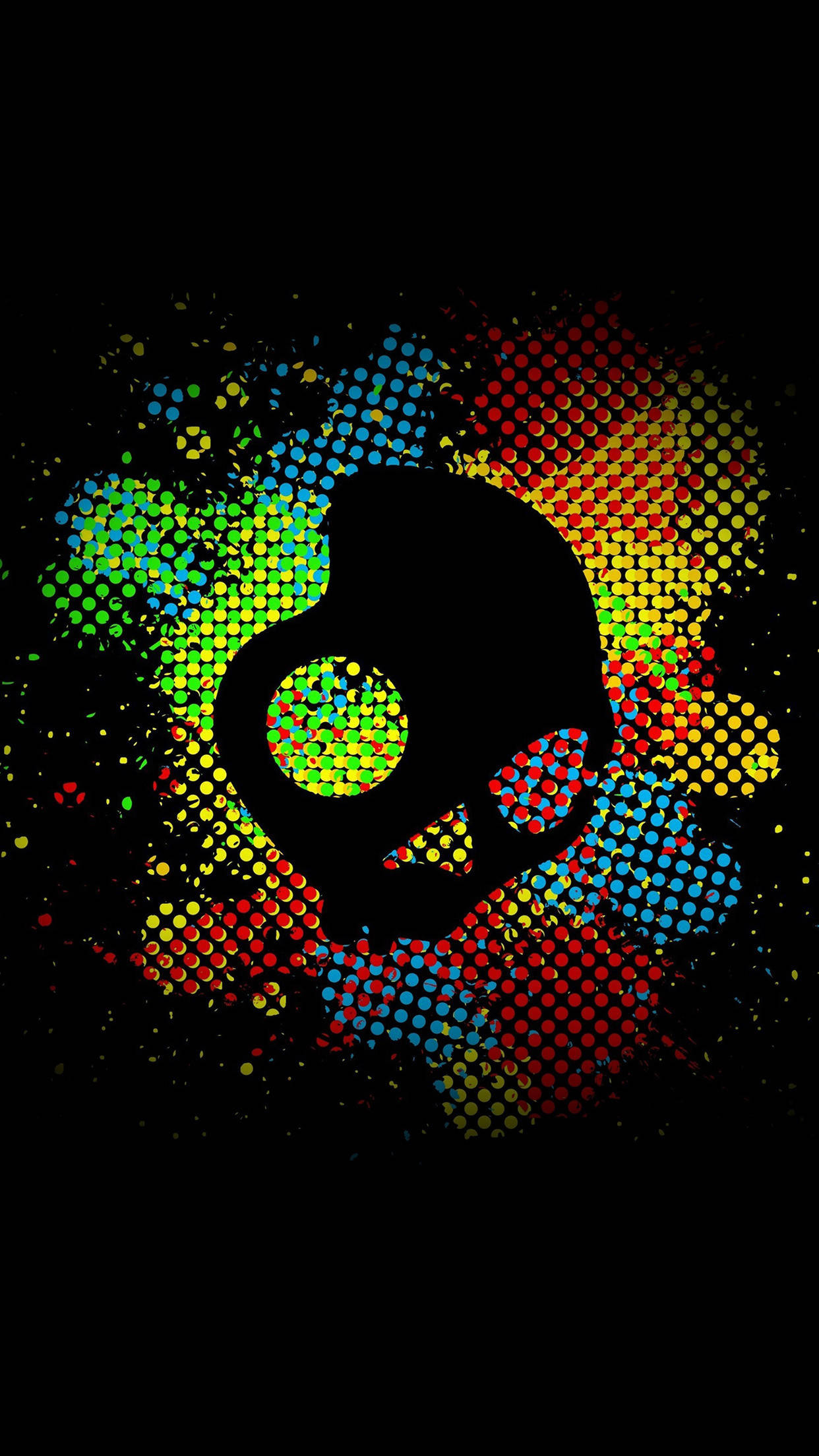 Dark Android, colorful skull, halftone dots, Full HD Phone Wallpaper