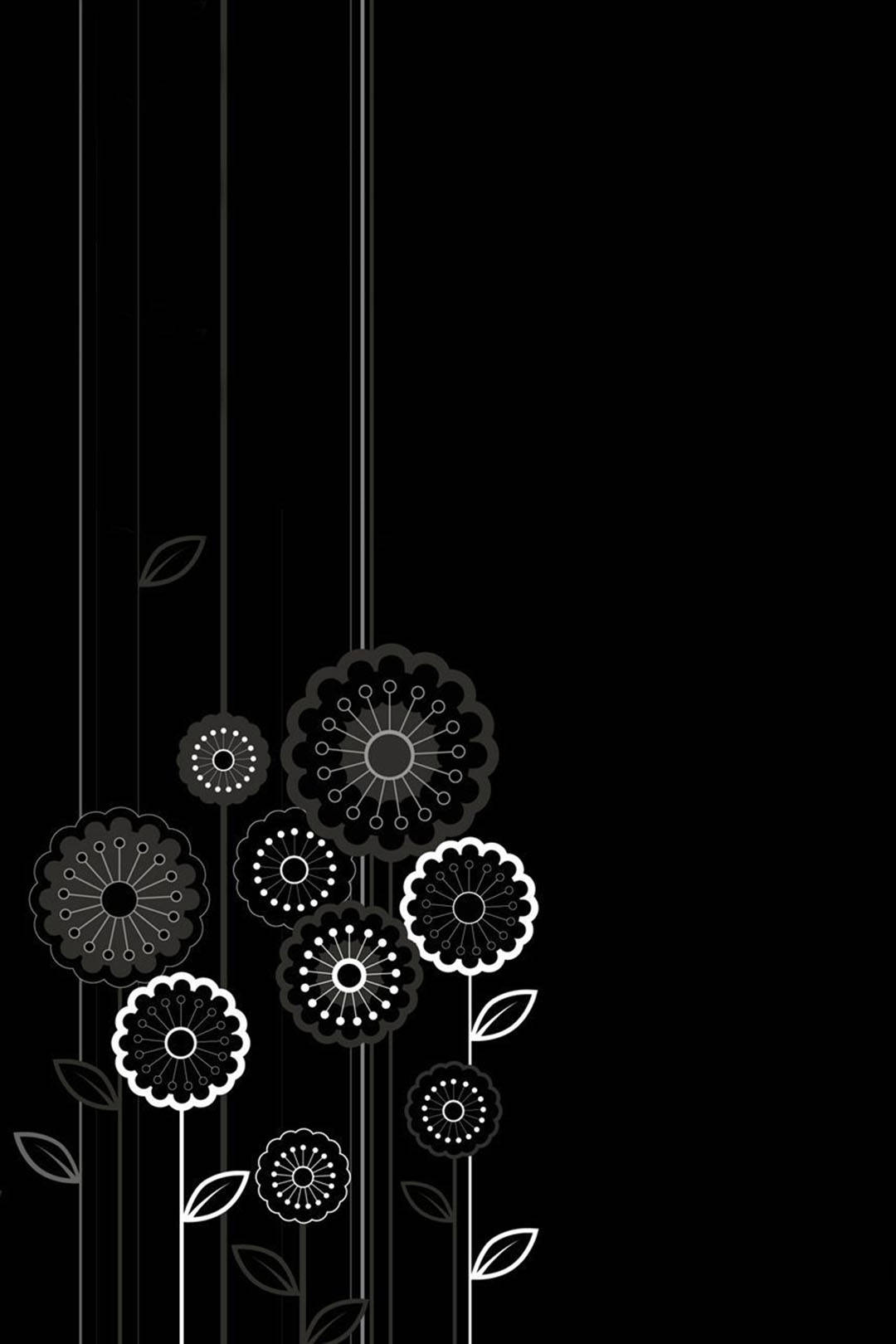 Dark Android, cartoon floral design, white and gray flowers, HD Phone Wallpaper