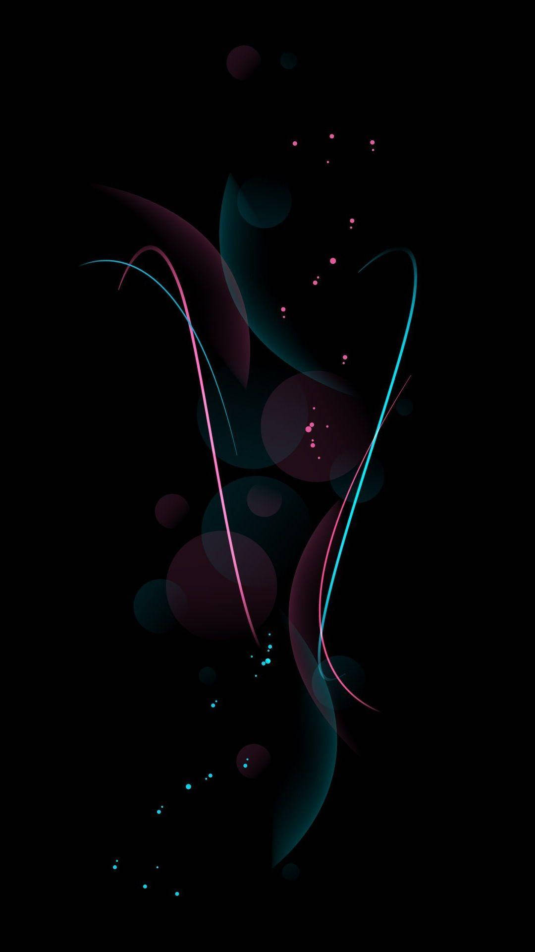 Dark Android, neon curves, glowing orbs, Full HD Phone Wallpaper