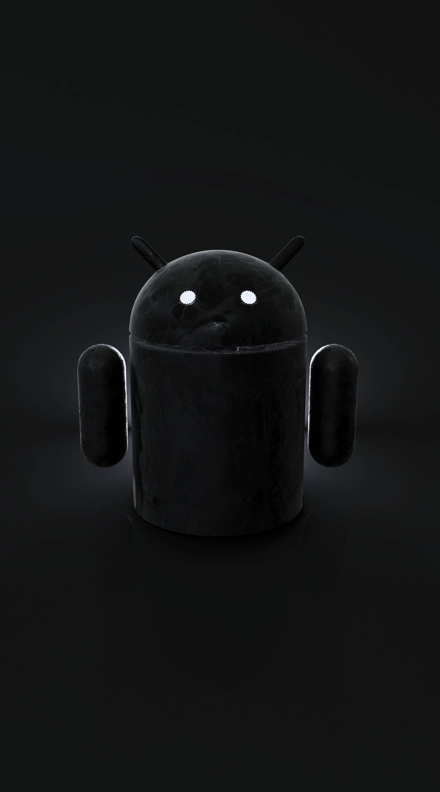 Dark Android, glossy black, glowing white eyes, Full HD Phone Wallpaper