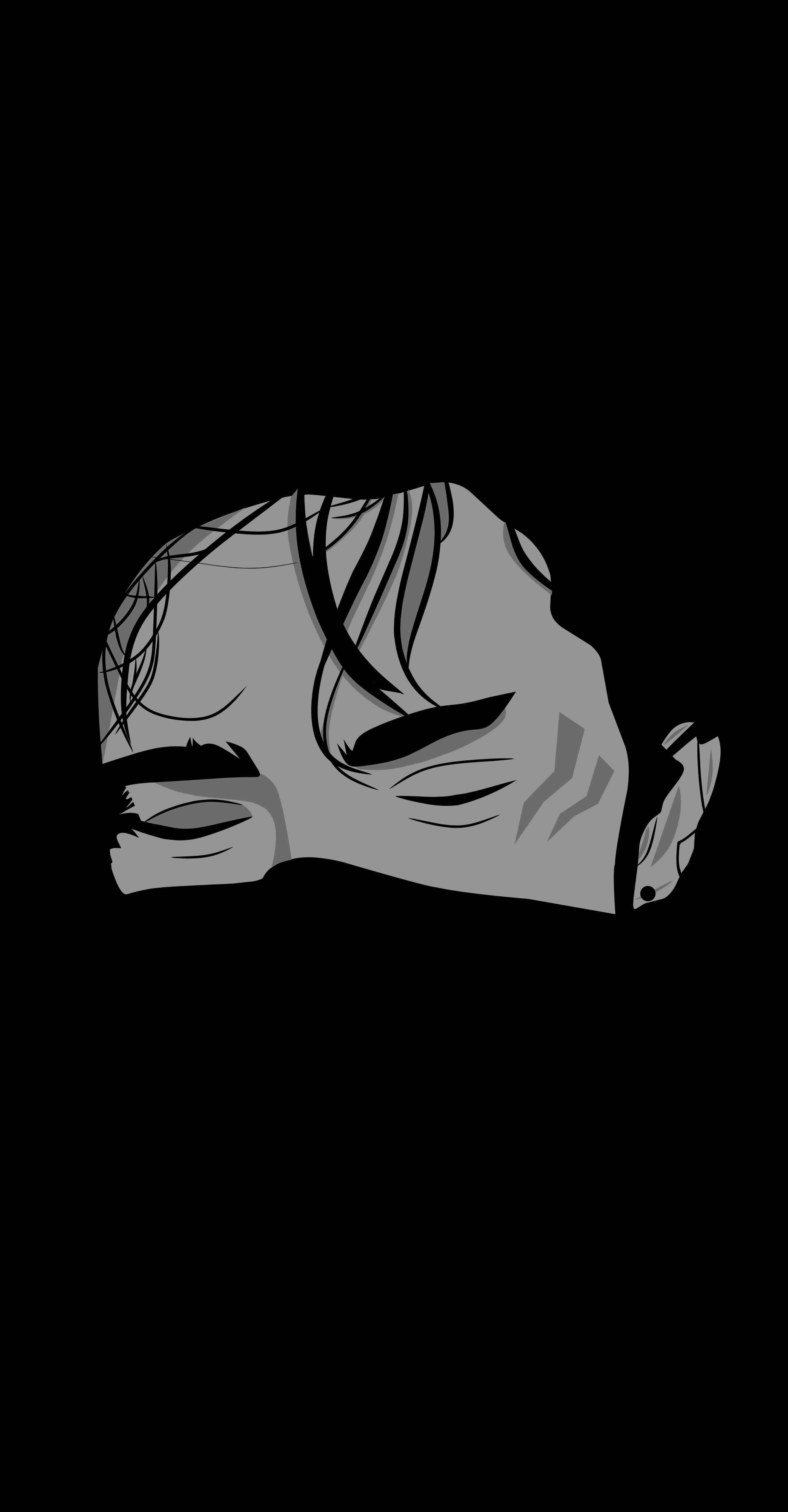 Dark Android, sad boy, minimalist grayscale illustration, 5K Phone Wallpaper