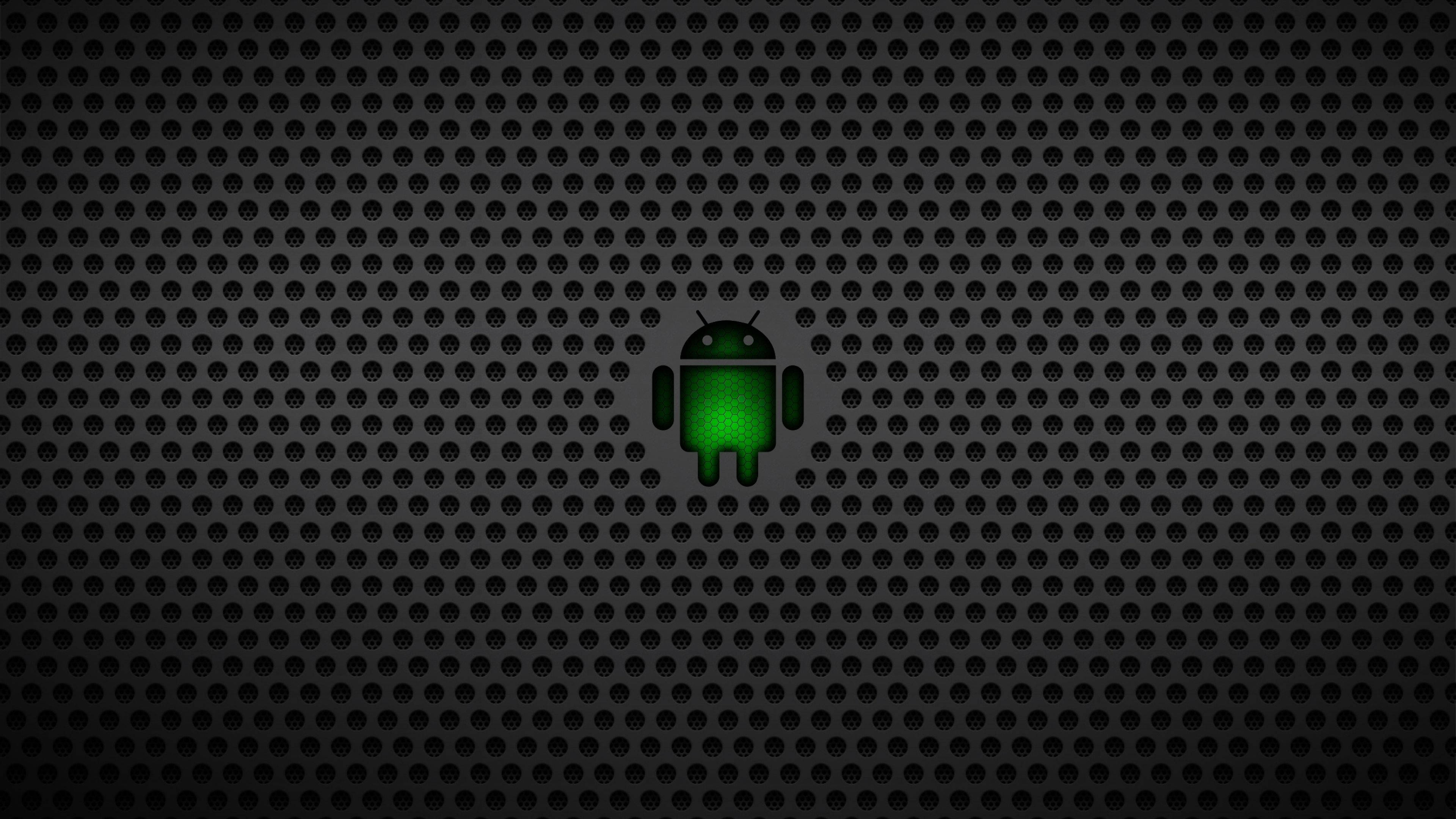 black android, glowing green light, robot icon, 4K Desktop Wallpaper