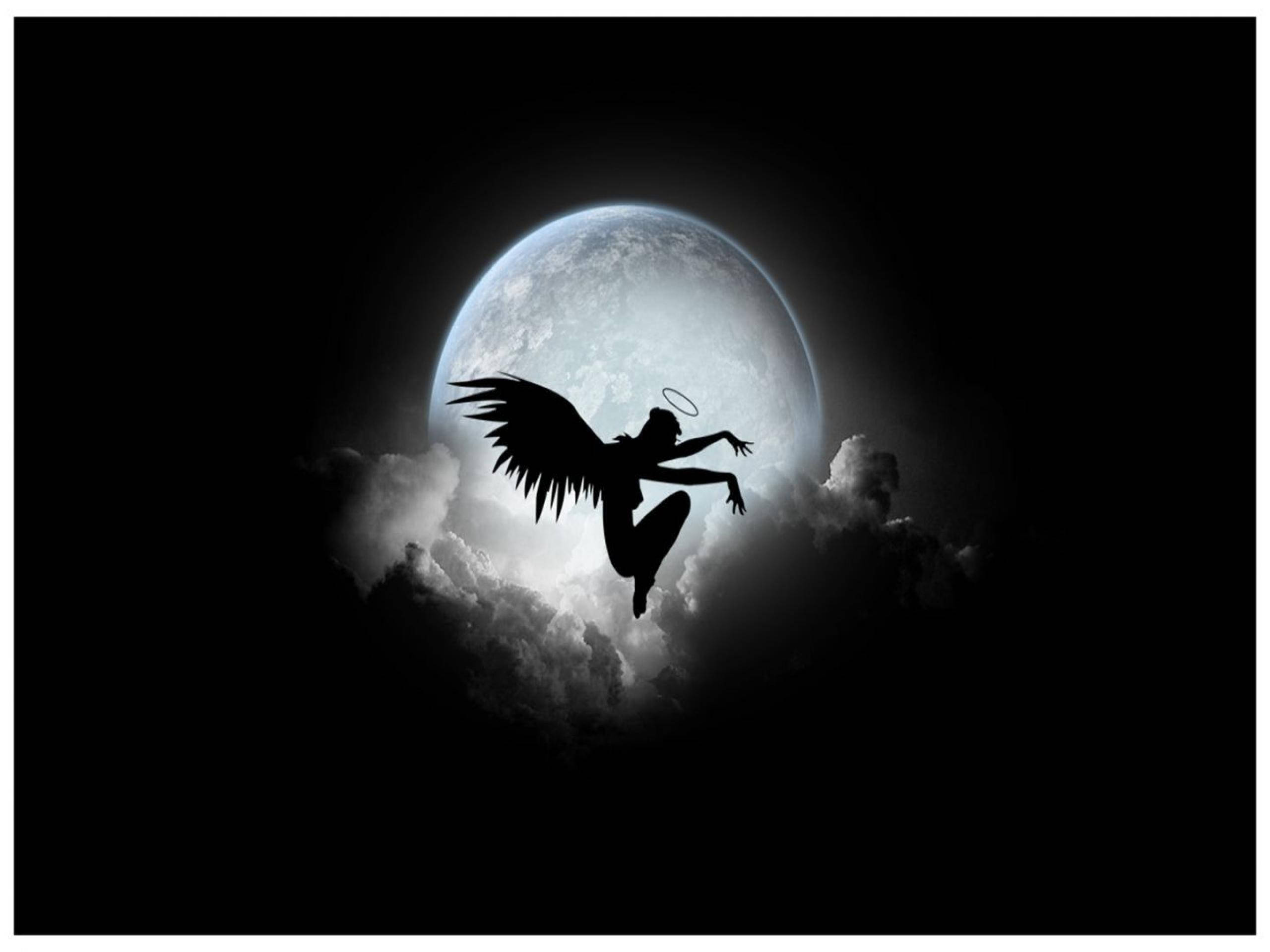 Dark Angel, moon, silhouette, 2K Desktop Wallpaper