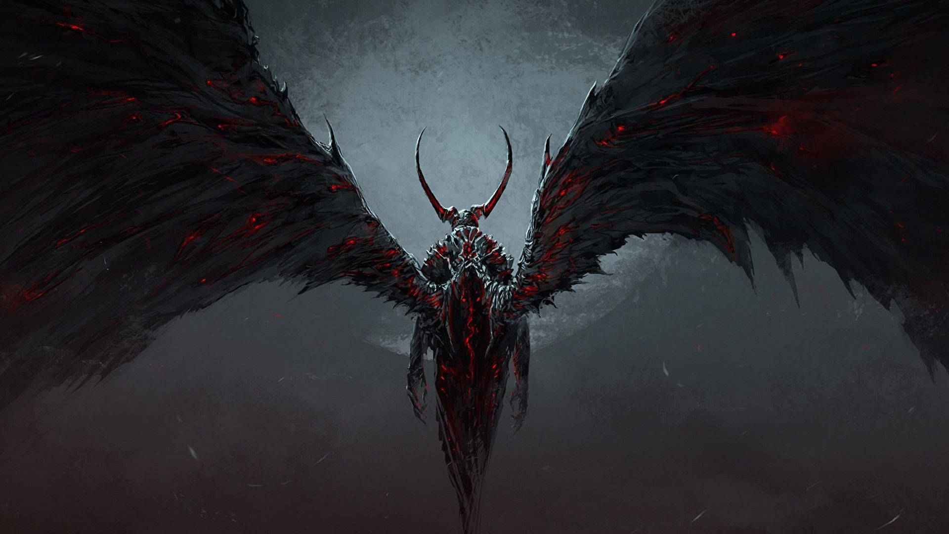 Dark Angel, burning red, glowing red veins, Full HD Desktop Wallpaper