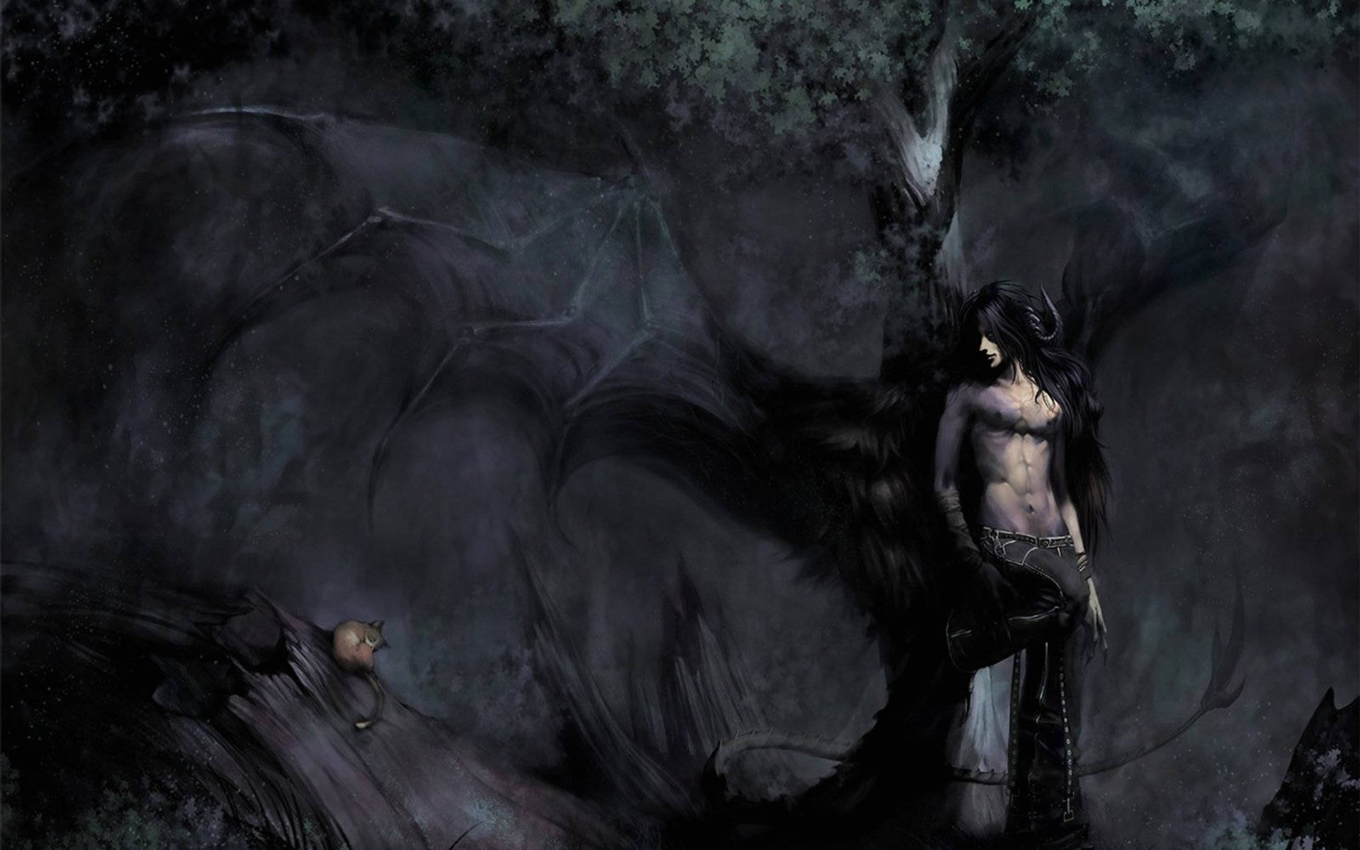 Dark Angel, forest, gloomy forest, Full HD Desktop Wallpaper