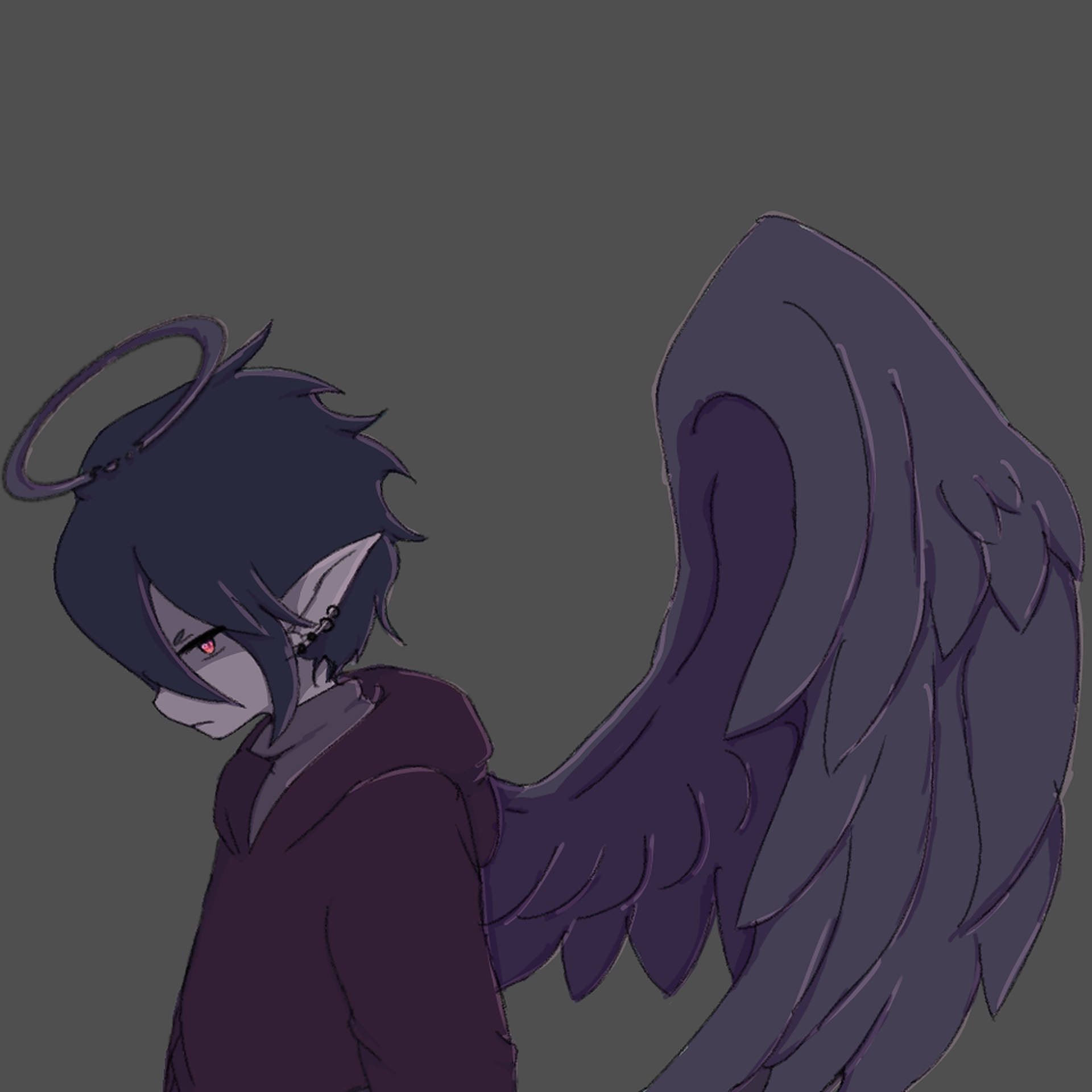 emo dark purple angel, dark purple wings, halo, Full HD Desktop Wallpaper