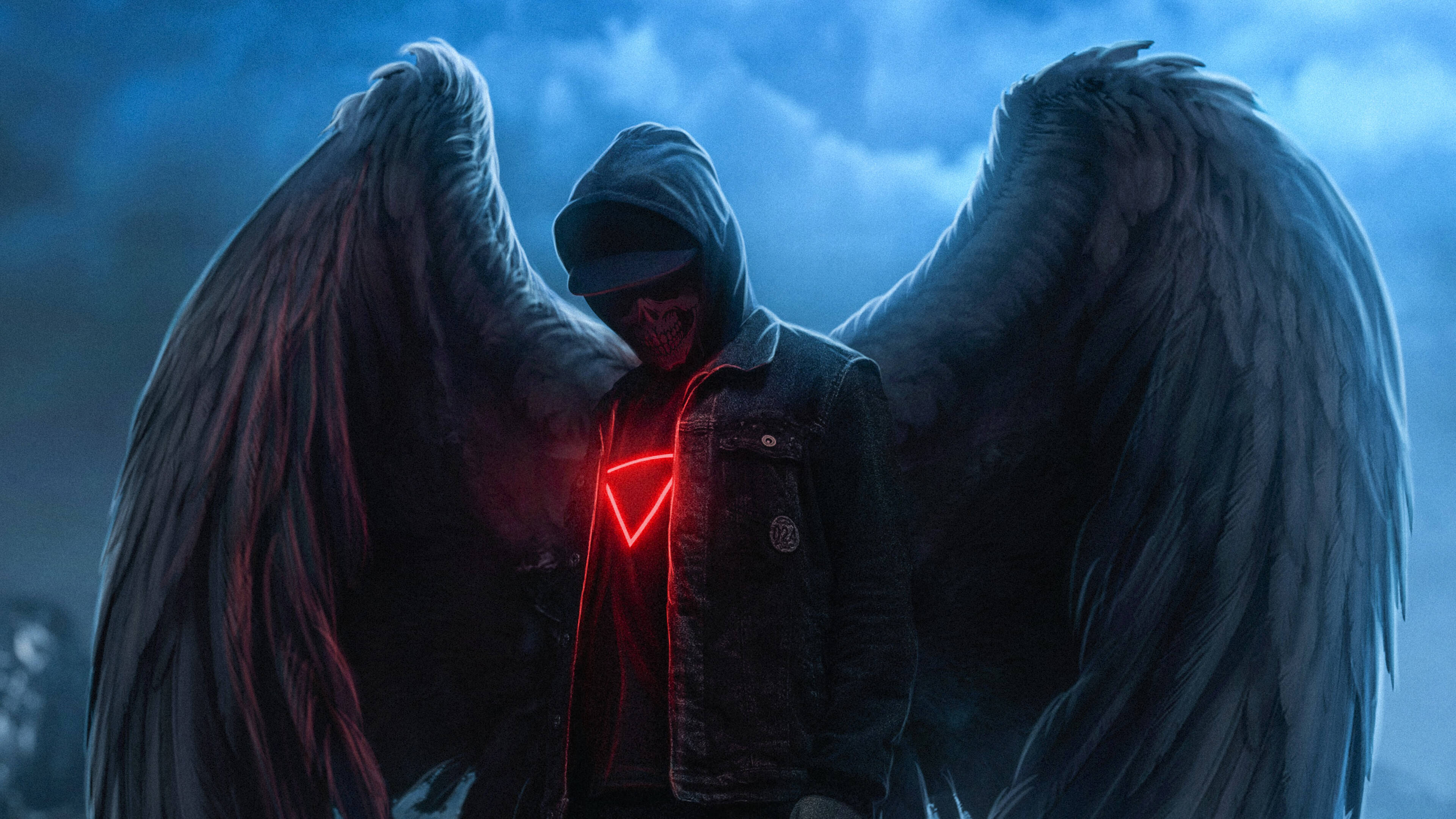 Dark Angel, red triangle, hooded figure, 4K Desktop Wallpaper
