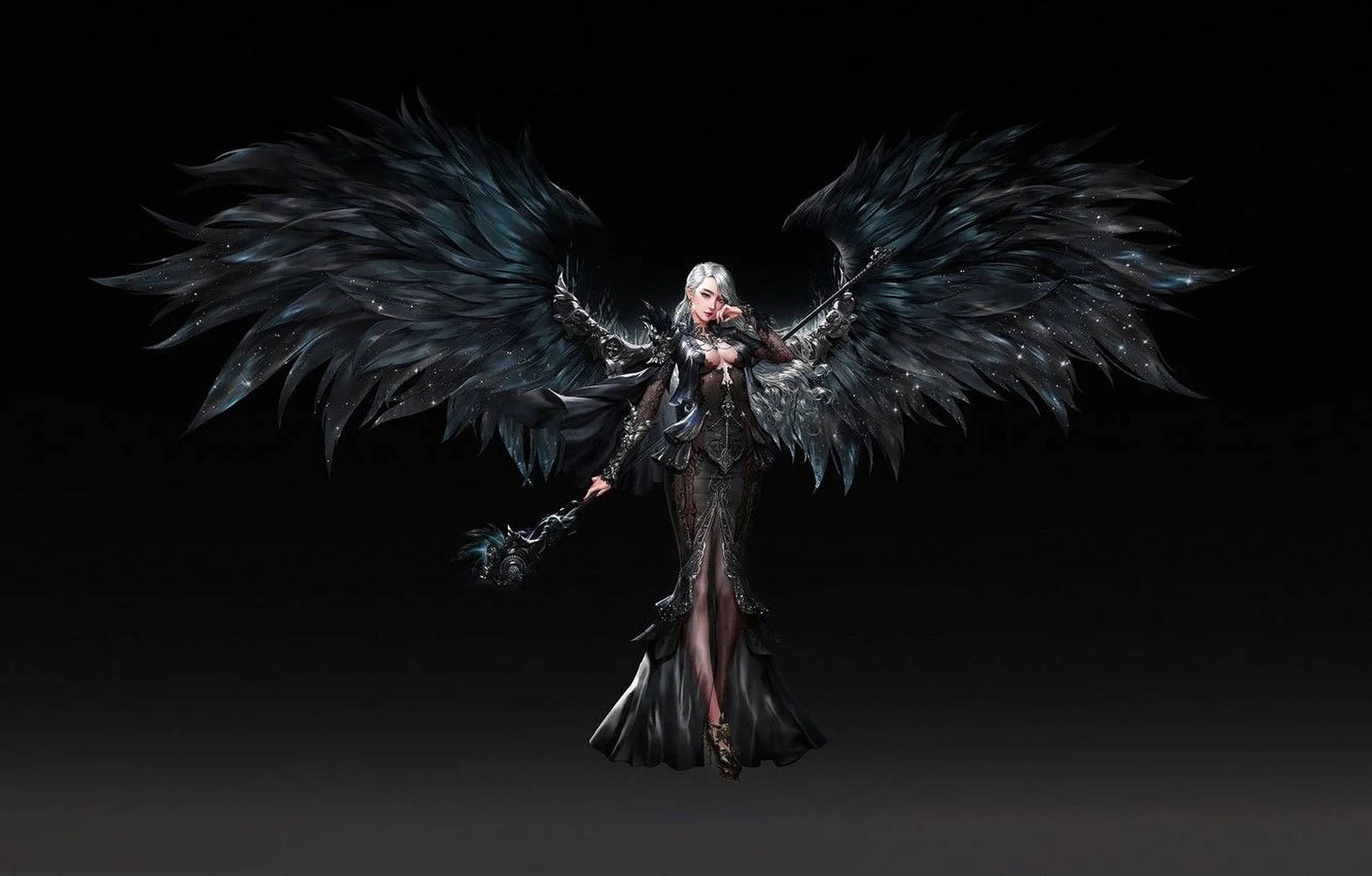 Dark Angel, silver hair, glowing eyes, Full HD Desktop Wallpaper