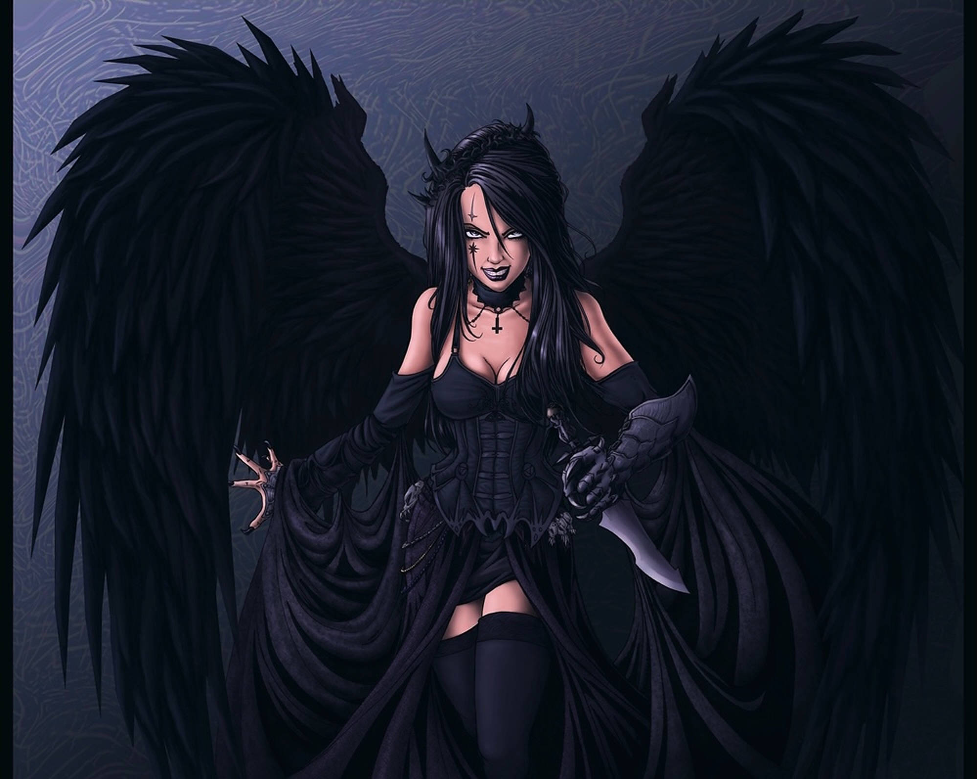 Dark Angel, anime woman, black gothic attire, Full HD Desktop Wallpaper