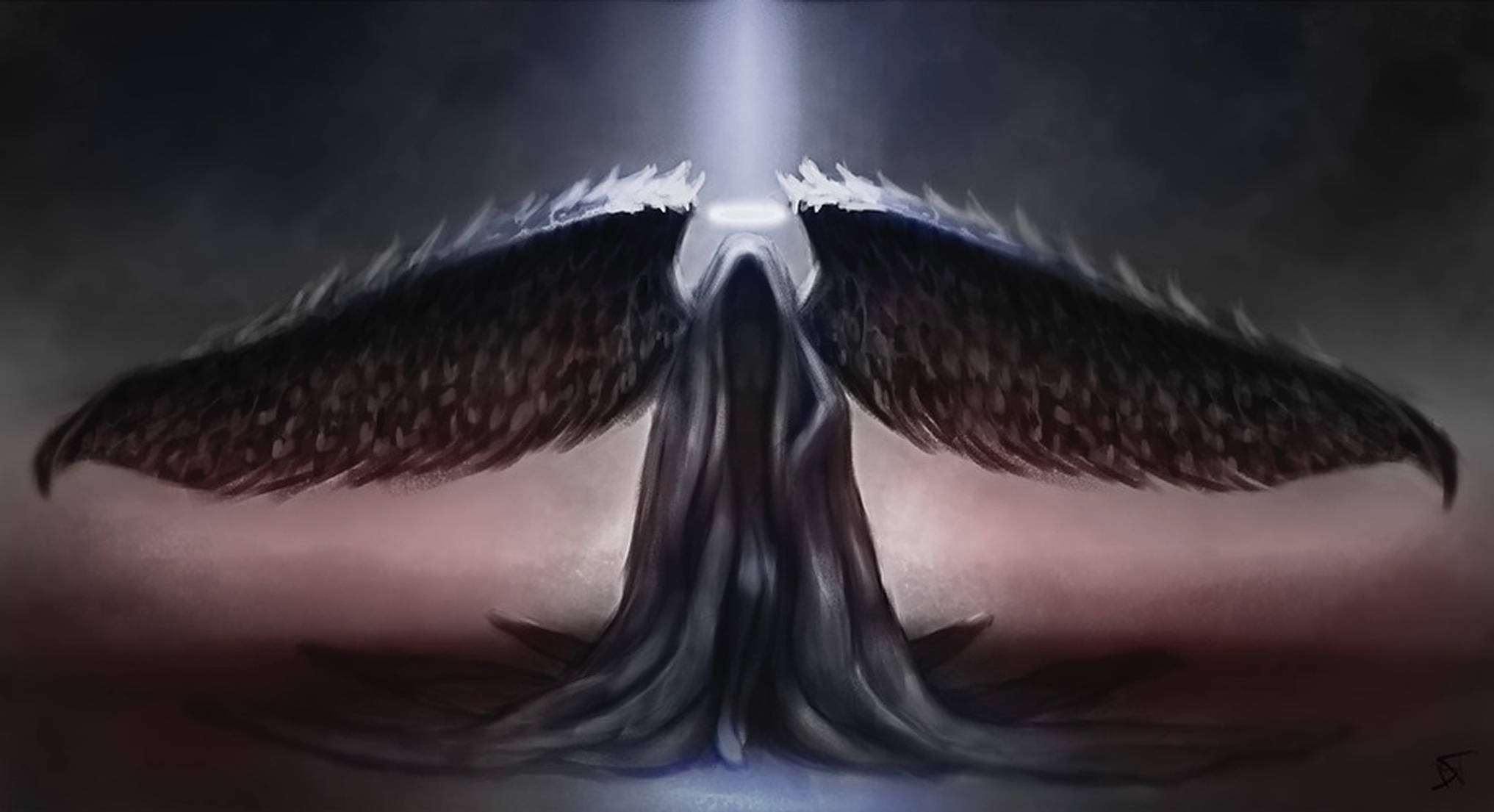 Dark Angel, halo, dark-winged, Full HD Desktop Wallpaper