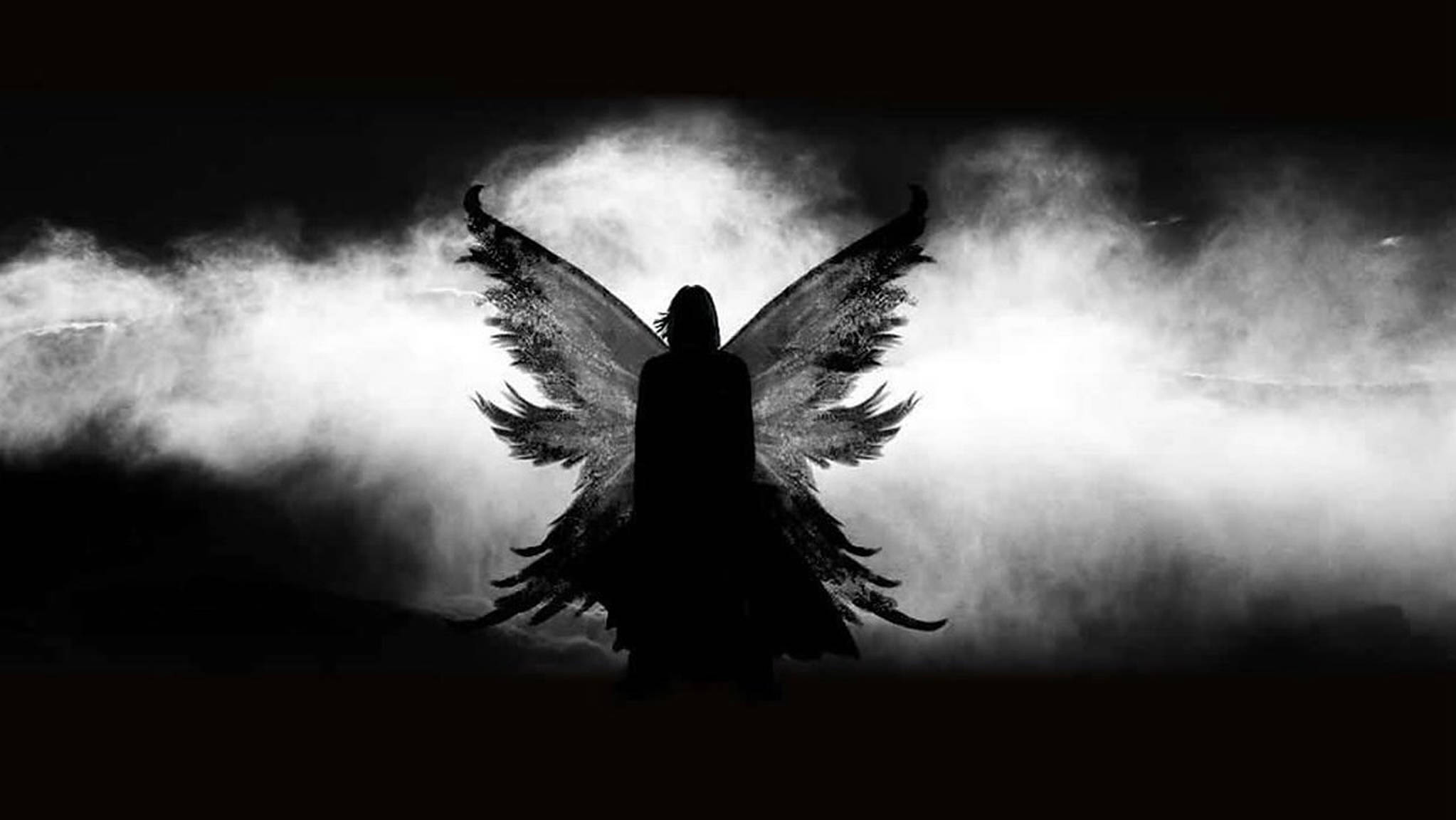 Dark Angel, winged figure, swirling misty backdrop, Full HD Desktop Wallpaper