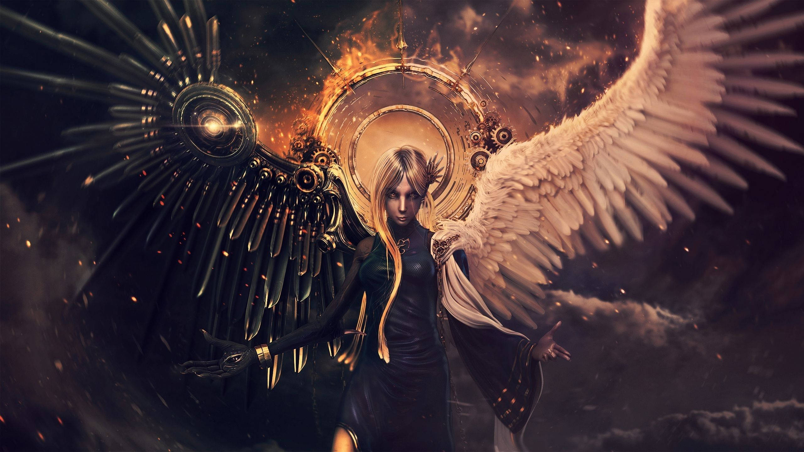 Dark Angel, mechanical wing, organic wing, 2K Desktop Wallpaper