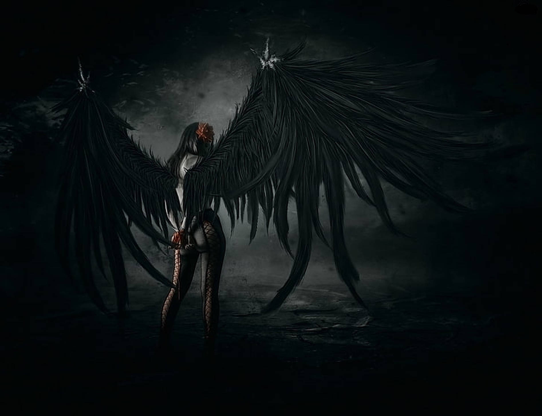Dark Angel, glowing red eyes, massive black wings, HD Desktop Wallpaper