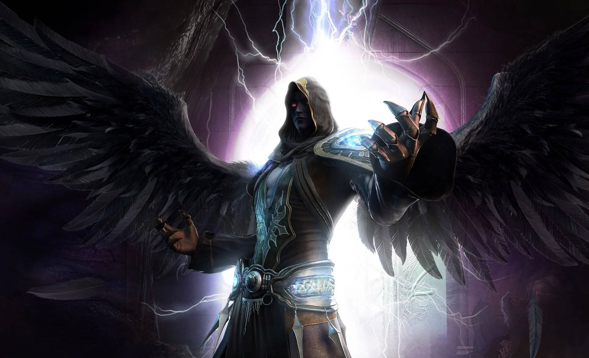 Dark Angel, cloak, glowing eyes, HD Desktop Wallpaper