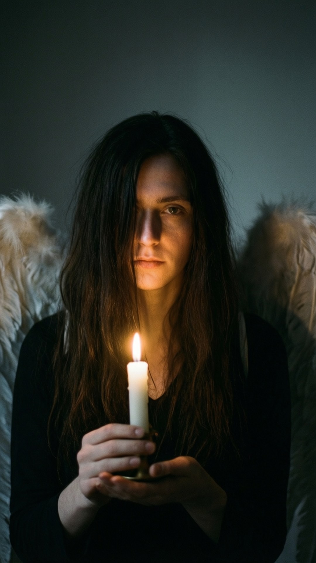 Dark Angel, candle, dark hair, Full HD Phone Wallpaper