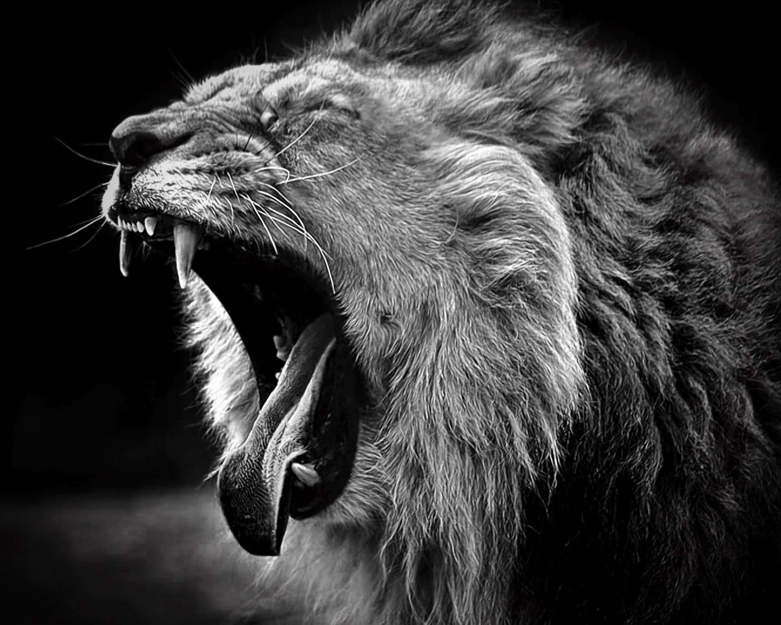 Dark Animals, lion, black and white, 2K Desktop Wallpaper
