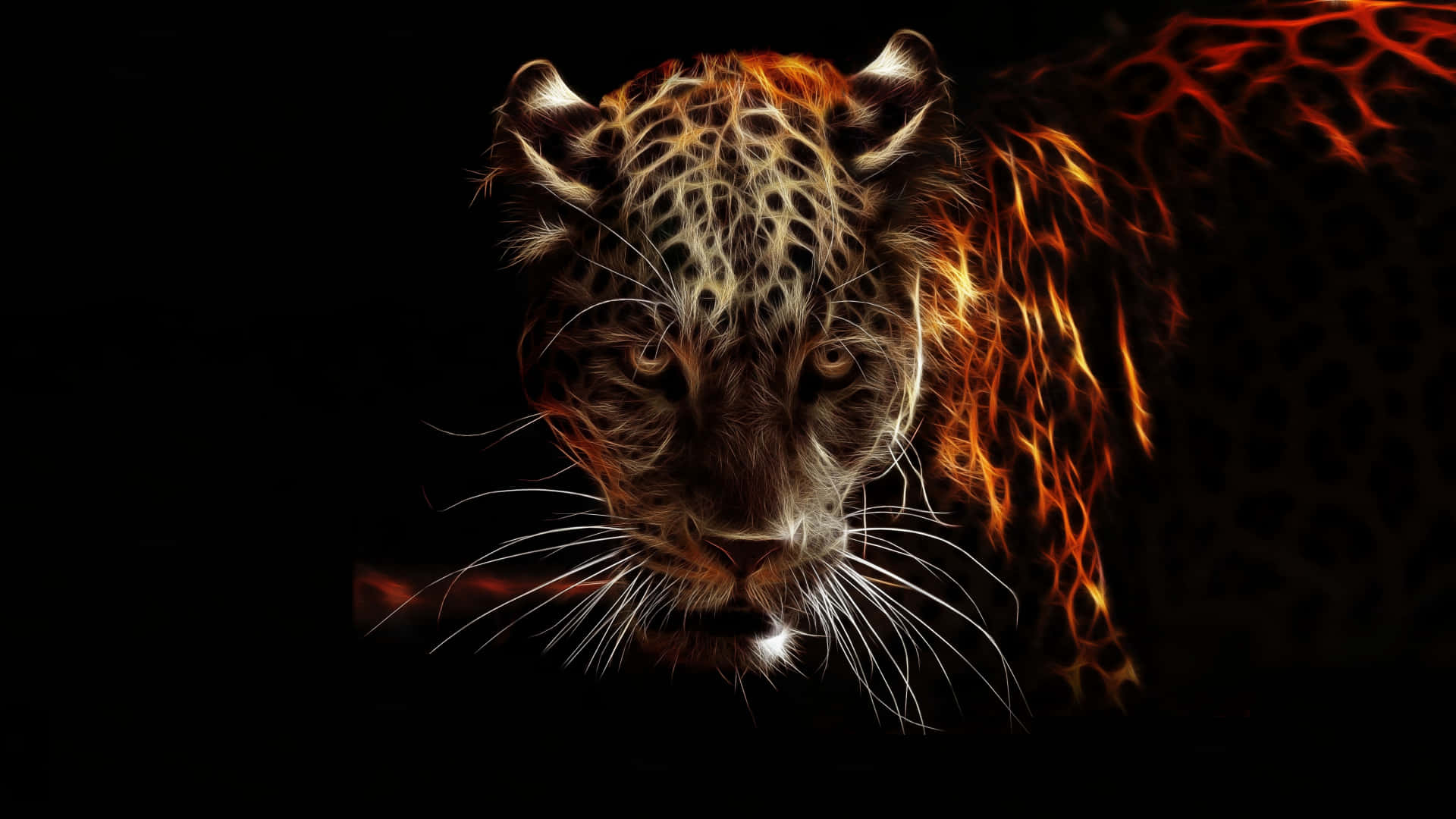 Dark Animals, leopard, fiery orange and red glowing fur, Full HD Desktop Wallpaper