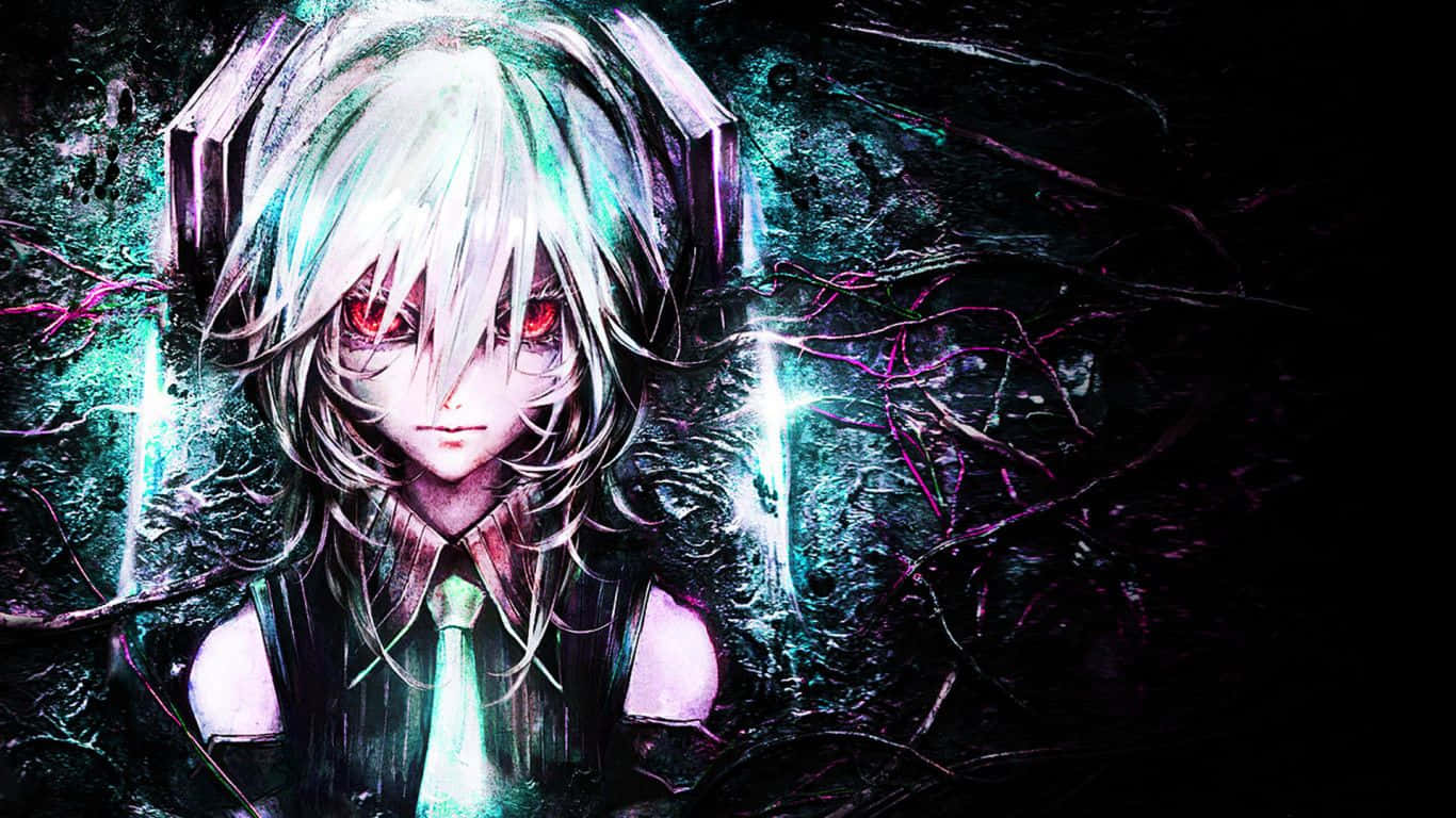 Dark Anime Nightcore Art, glowing red eyes, white hair, HD Desktop Wallpaper